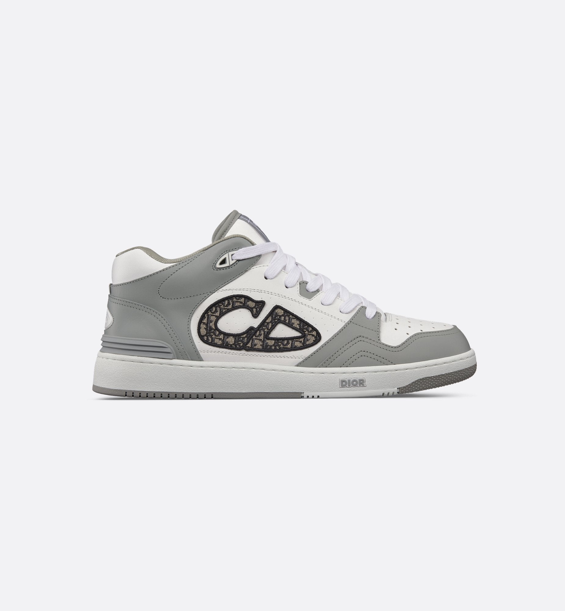 B57 Mid-Top Sneaker Gray And White Smooth Calfskin With Beige And Black Dior Oblique Jacquard