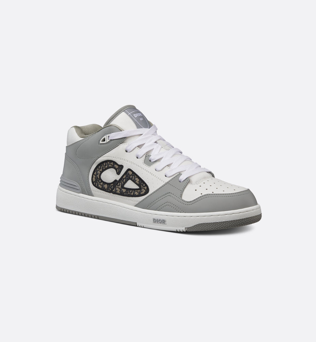 B57 Mid Top Sneaker Gray And White Smooth Calfskin With Beige And Black Dior Oblique Jacquard