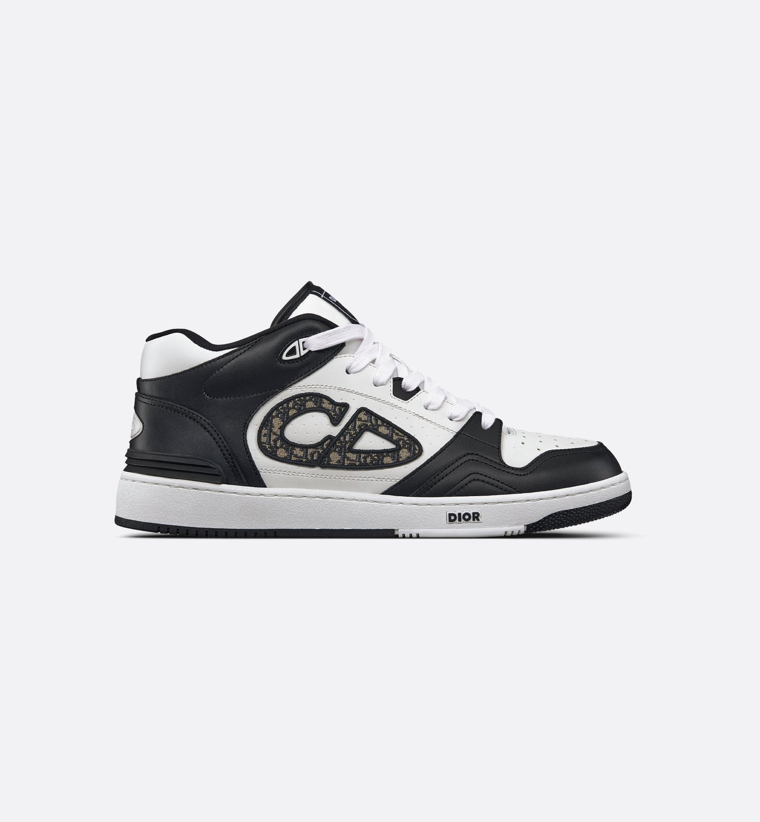 B57 Mid-Top Sneaker Black And White Smooth Calfskin With Beige And Black Dior Oblique Jacquard