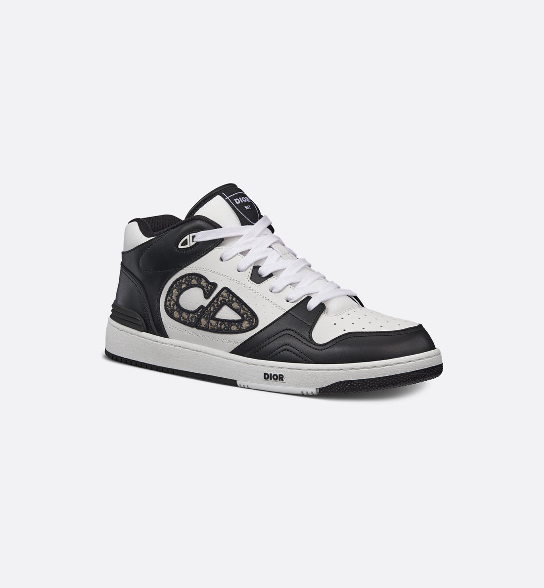 B57 Mid-Top Sneaker Black And White Smooth Calfskin With Beige And Black Dior Oblique Jacquard