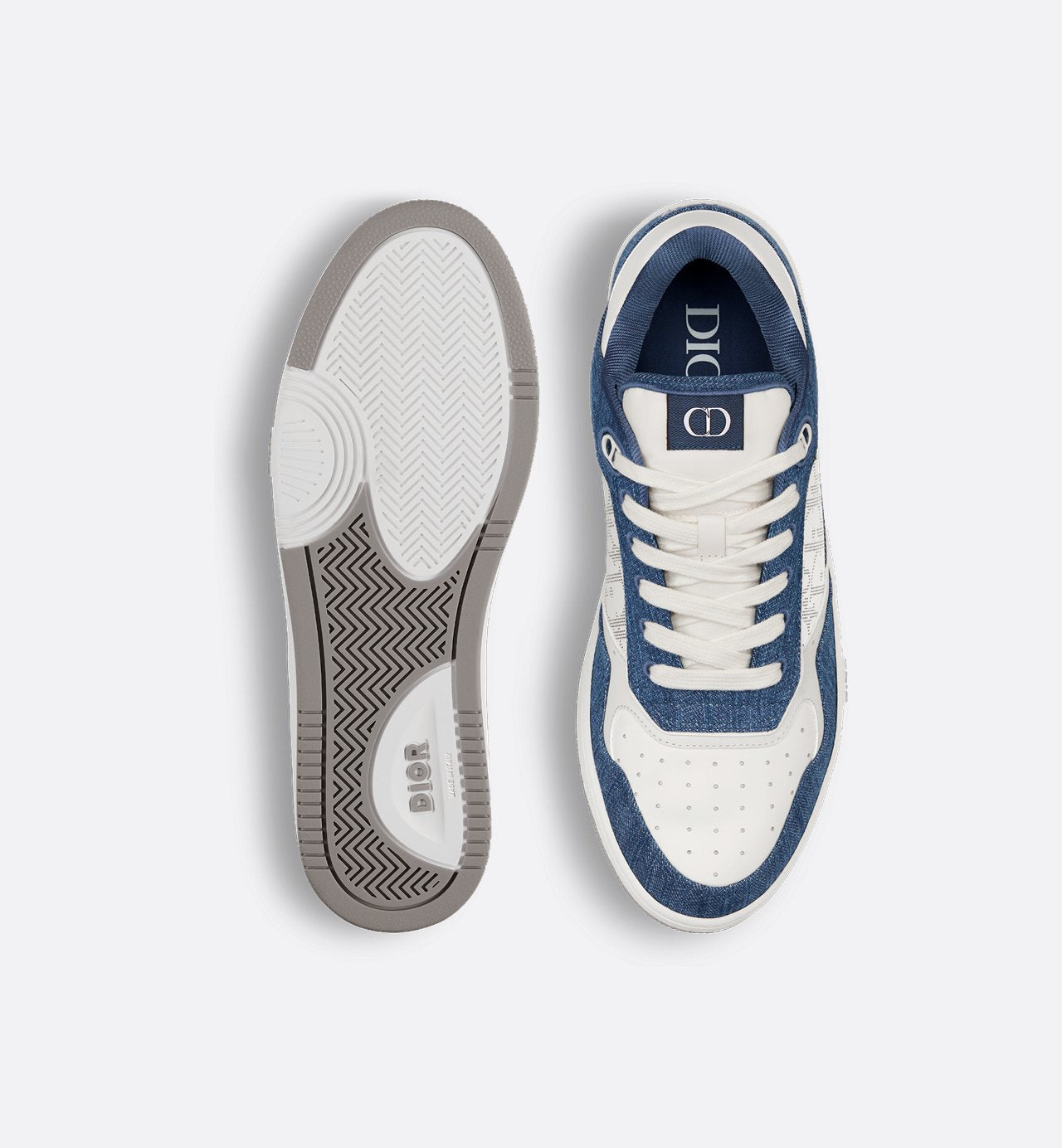 B27 Low-Top Sneaker White Smooth Calfskin, Blue Denim And White Dior Oblique Galaxy Leather