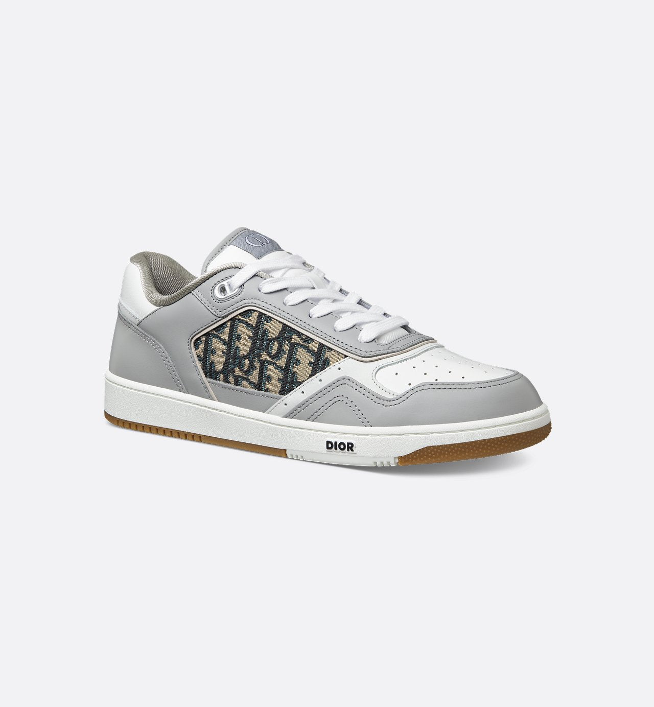 B27 Low-Top Sneaker Gray And White Smooth Calfskin With Beige And Black Dior Oblique Jacquard