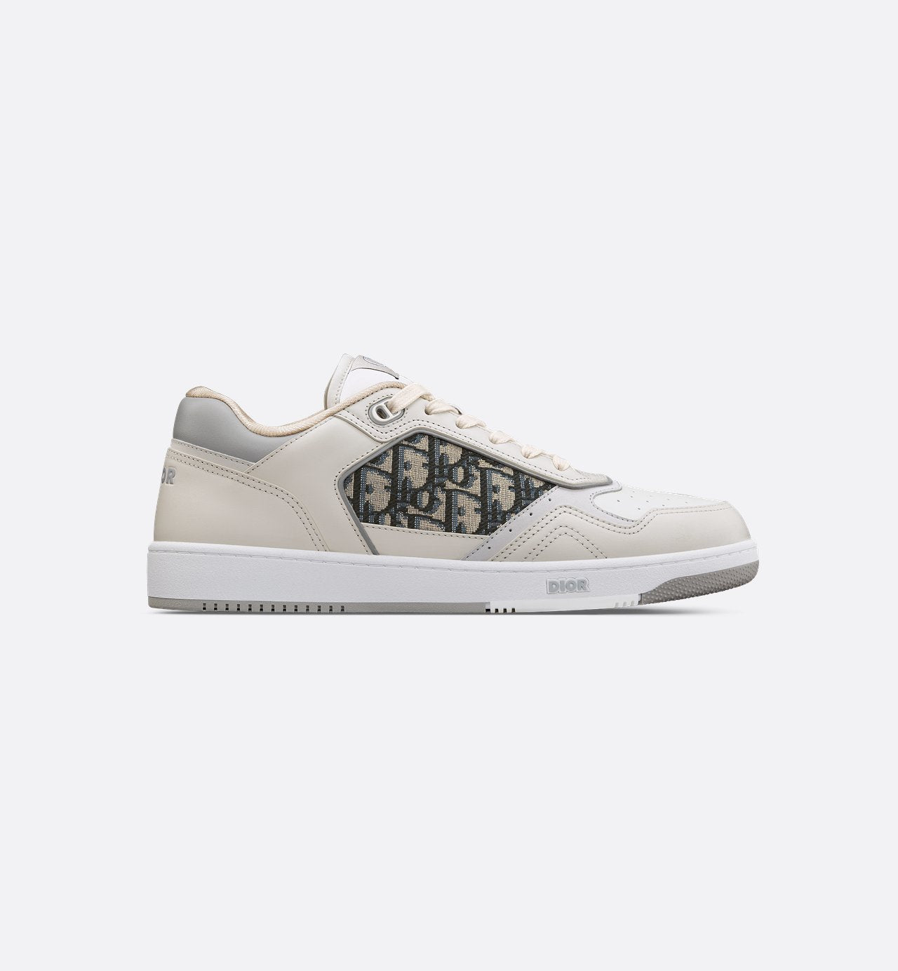 B27 Low Top Sneaker Cream And White Smooth Calfskin With Beige And Black Dior Oblique Jacquard