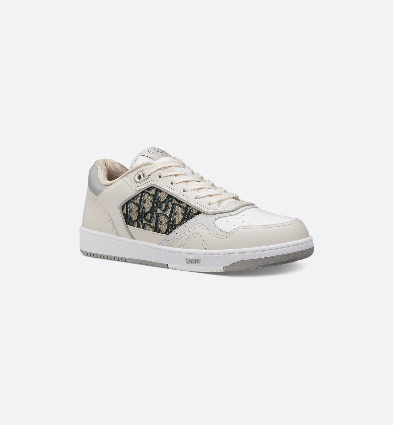 B27 Low Top Sneaker Cream And White Smooth Calfskin With Beige And Black Dior Oblique Jacquard