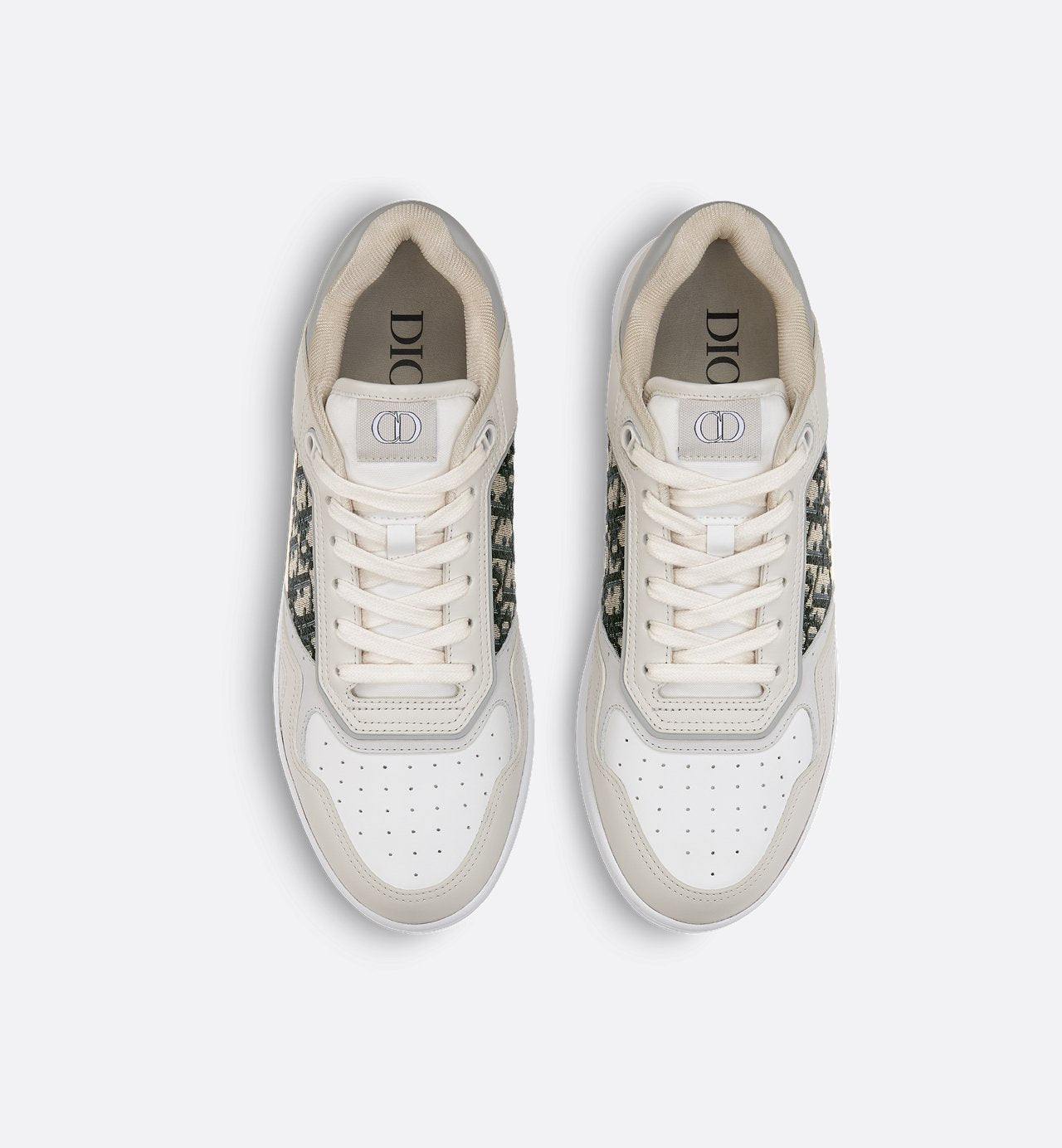 B27 Low Top Sneaker Cream And White Smooth Calfskin With Beige And Black Dior Oblique Jacquard