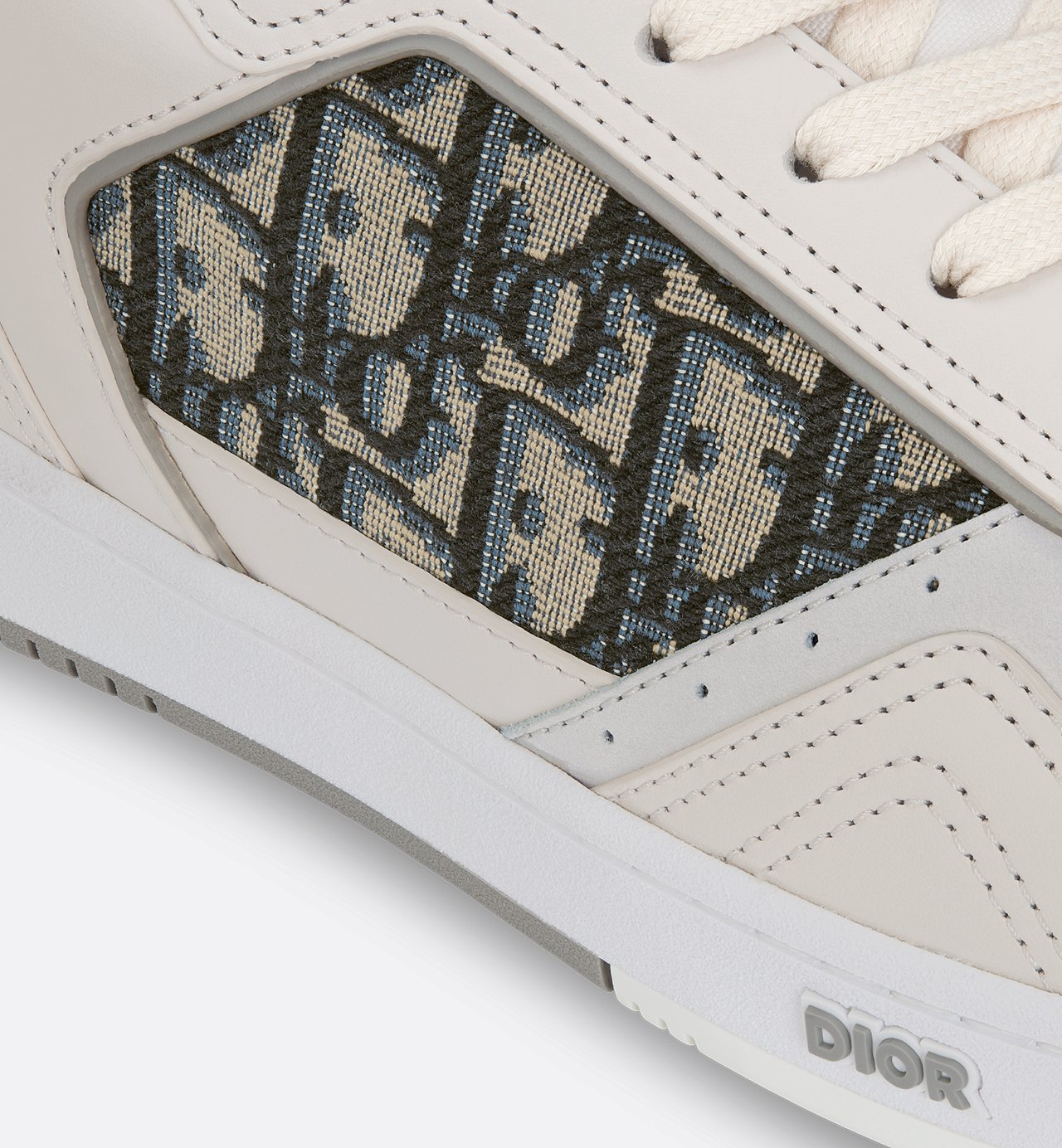 B27 Low Top Sneaker Cream And White Smooth Calfskin With Beige And Black Dior Oblique Jacquard