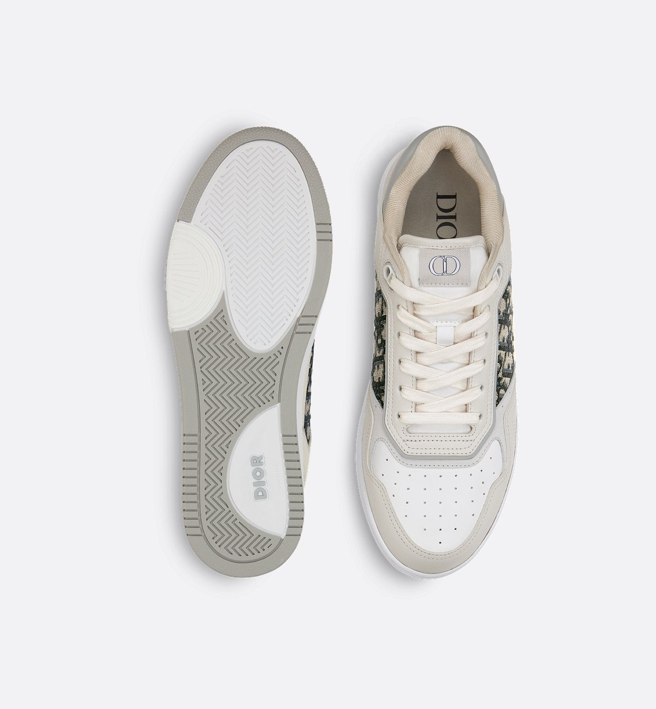 B27 Low Top Sneaker Cream And White Smooth Calfskin With Beige And Black Dior Oblique Jacquard