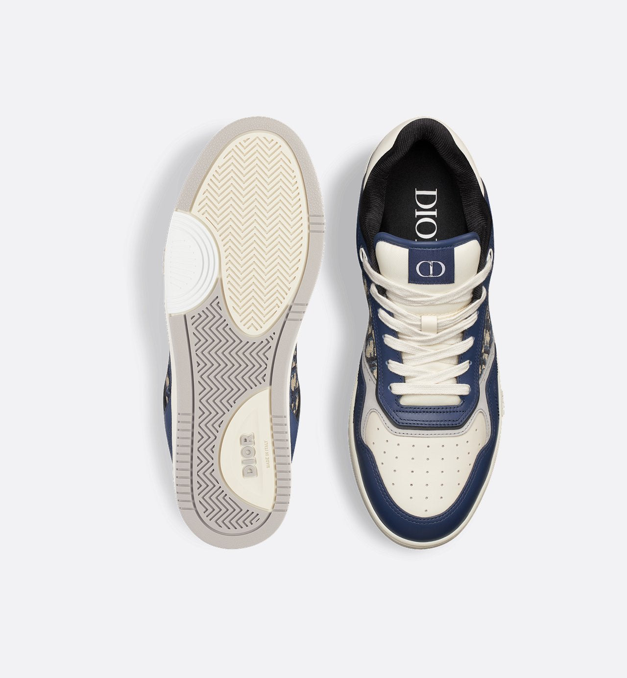 B27 Low-Top Sneaker Blue, Cream And Dior Gray Smooth Calfskin With Beige And Black Dior Oblique Jacquard