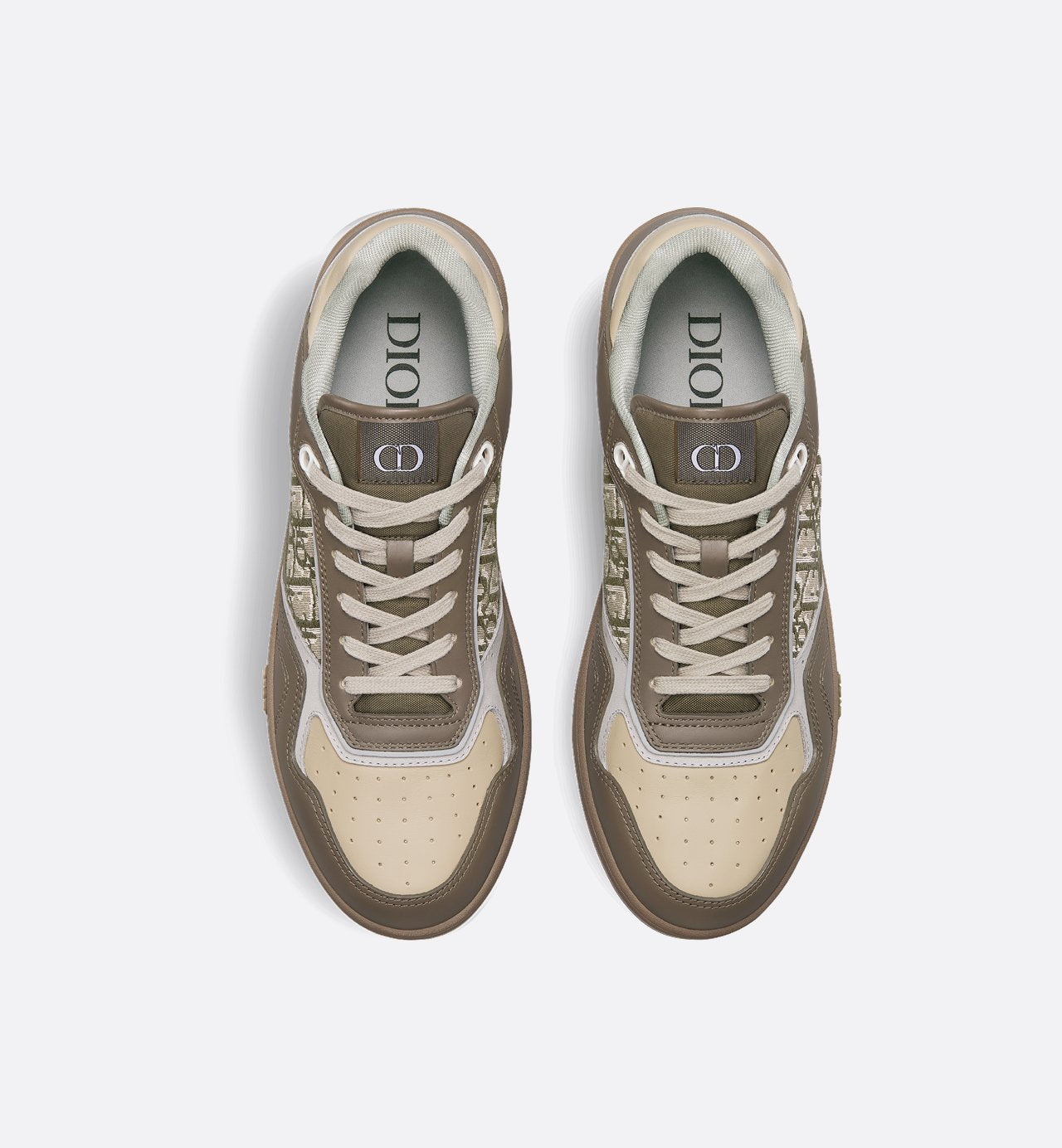 B27 Low-Top Sneaker Khaki And Beige Smooth Calfskin With Khaki Dior Oblique Jacquard