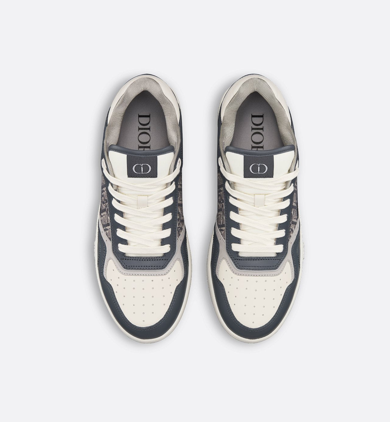 B27 Low Top Sneaker Deep Gray And Cream Smooth Calfskin With Deep Gray Dior Oblique Jacquard