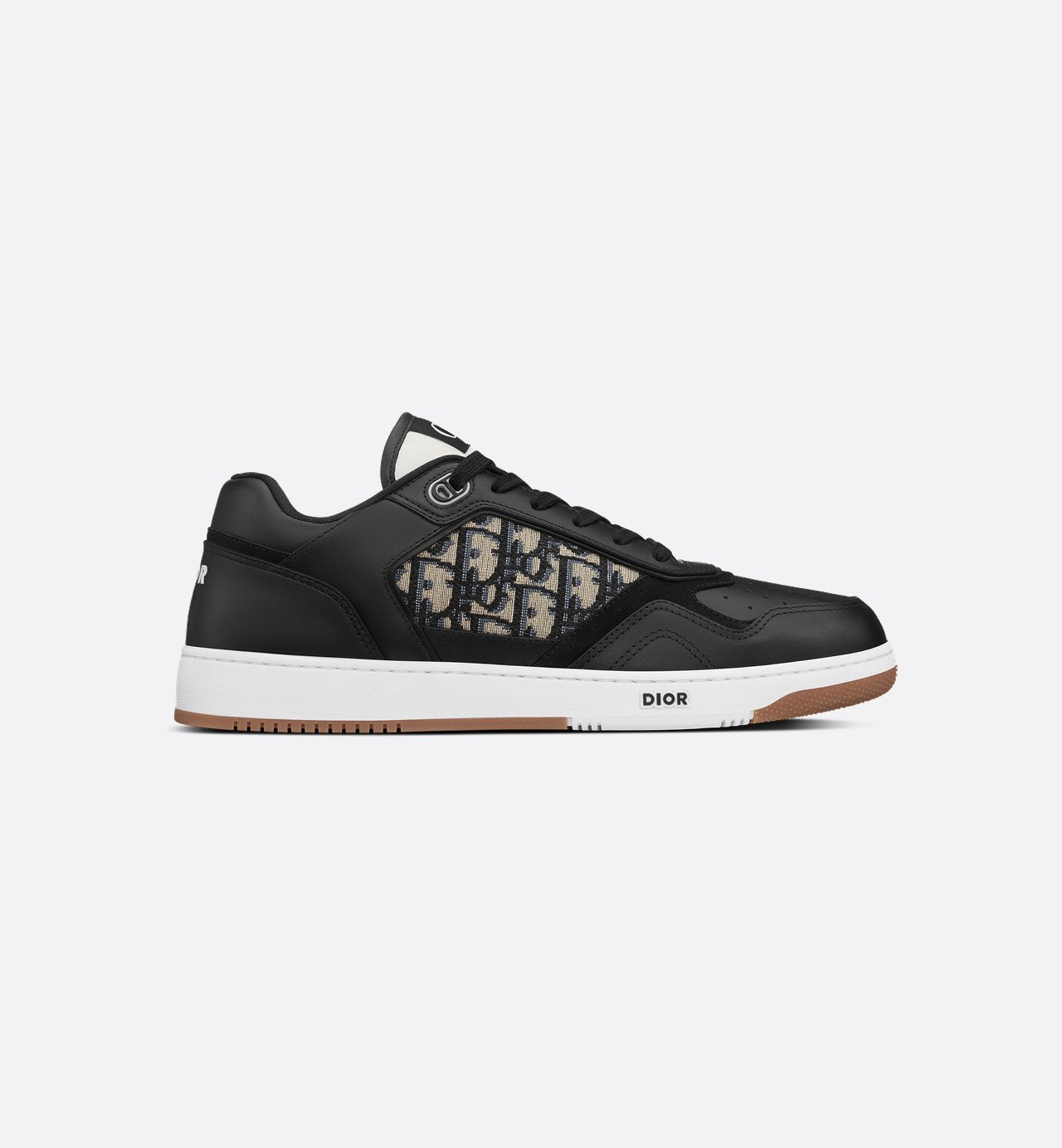 B27 Low Top Sneaker Black Smooth Calfskin With Beige And Black Dior Oblique Jacquard