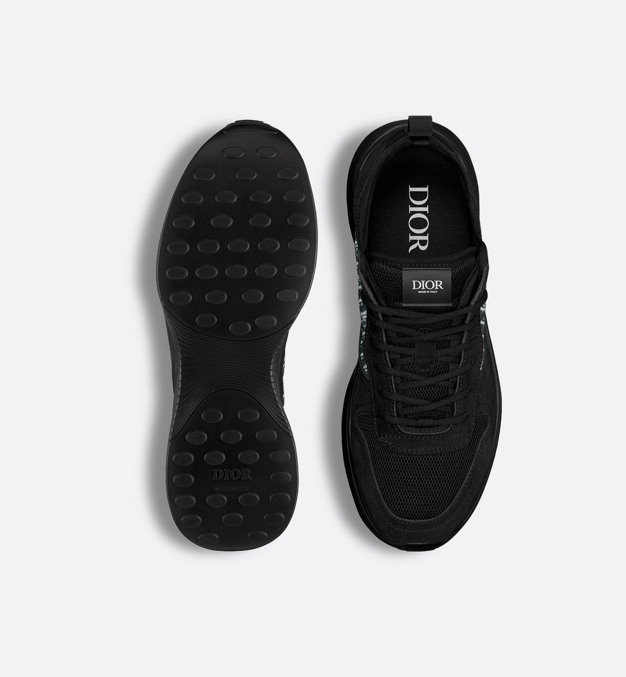 B25 Runner Sneaker Black Suede And Technical Mesh With Black And White Dior Oblique Canvas