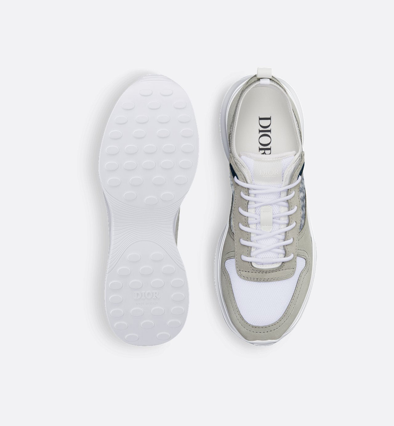 B25 Runner Sneaker Gray Suede And White Technical Mesh With Blue And White Dior Oblique Canvas