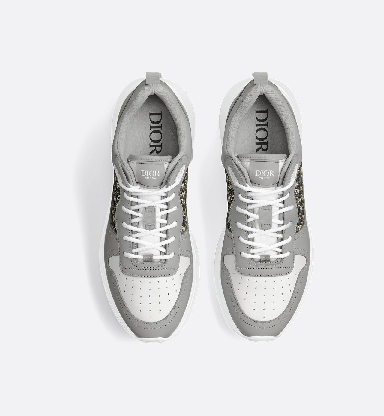 B25 Runner Sneaker Dior Gray And White Smooth Calfskin With Beige And Black Dior Oblique Jacquard