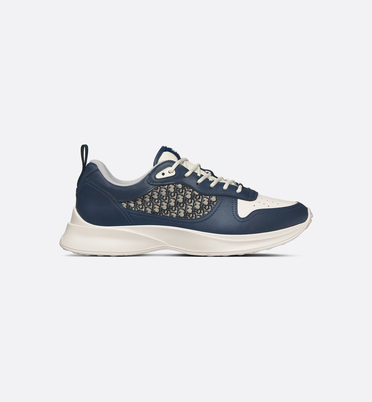 B25 Runner Sneaker Navy Blue And Cream Smooth Calfskin With Beige And Black Dior Oblique Jacquard