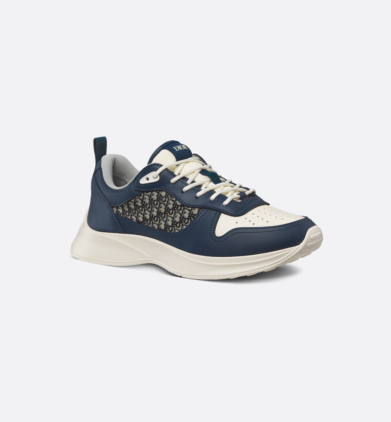 B25 Runner Sneaker Navy Blue And Cream Smooth Calfskin With Beige And Black Dior Oblique Jacquard