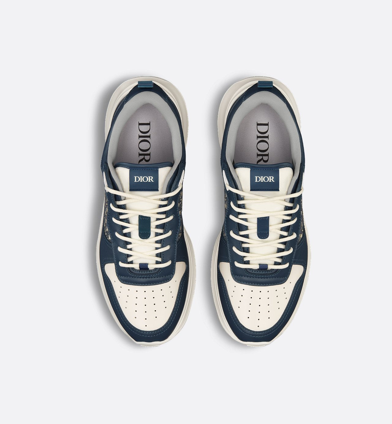 B25 Runner Sneaker Navy Blue And Cream Smooth Calfskin With Beige And Black Dior Oblique Jacquard