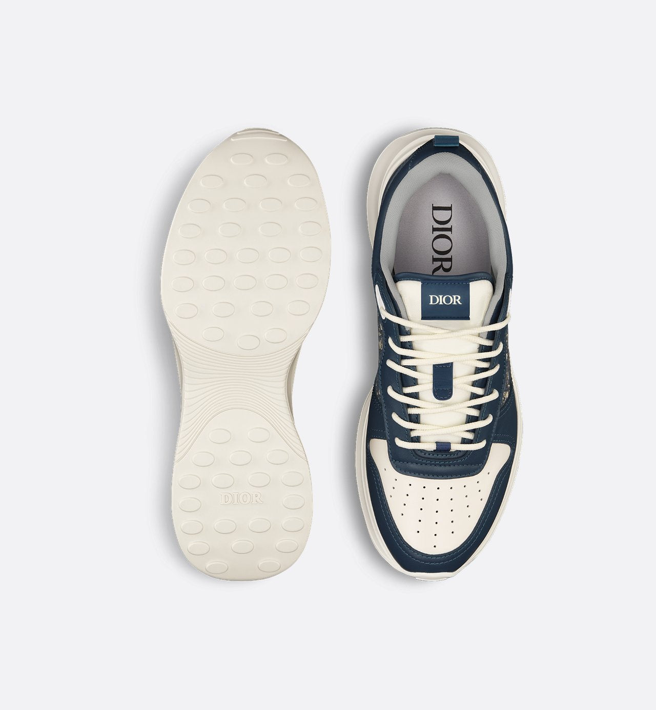 B25 Runner Sneaker Navy Blue And Cream Smooth Calfskin With Beige And Black Dior Oblique Jacquard