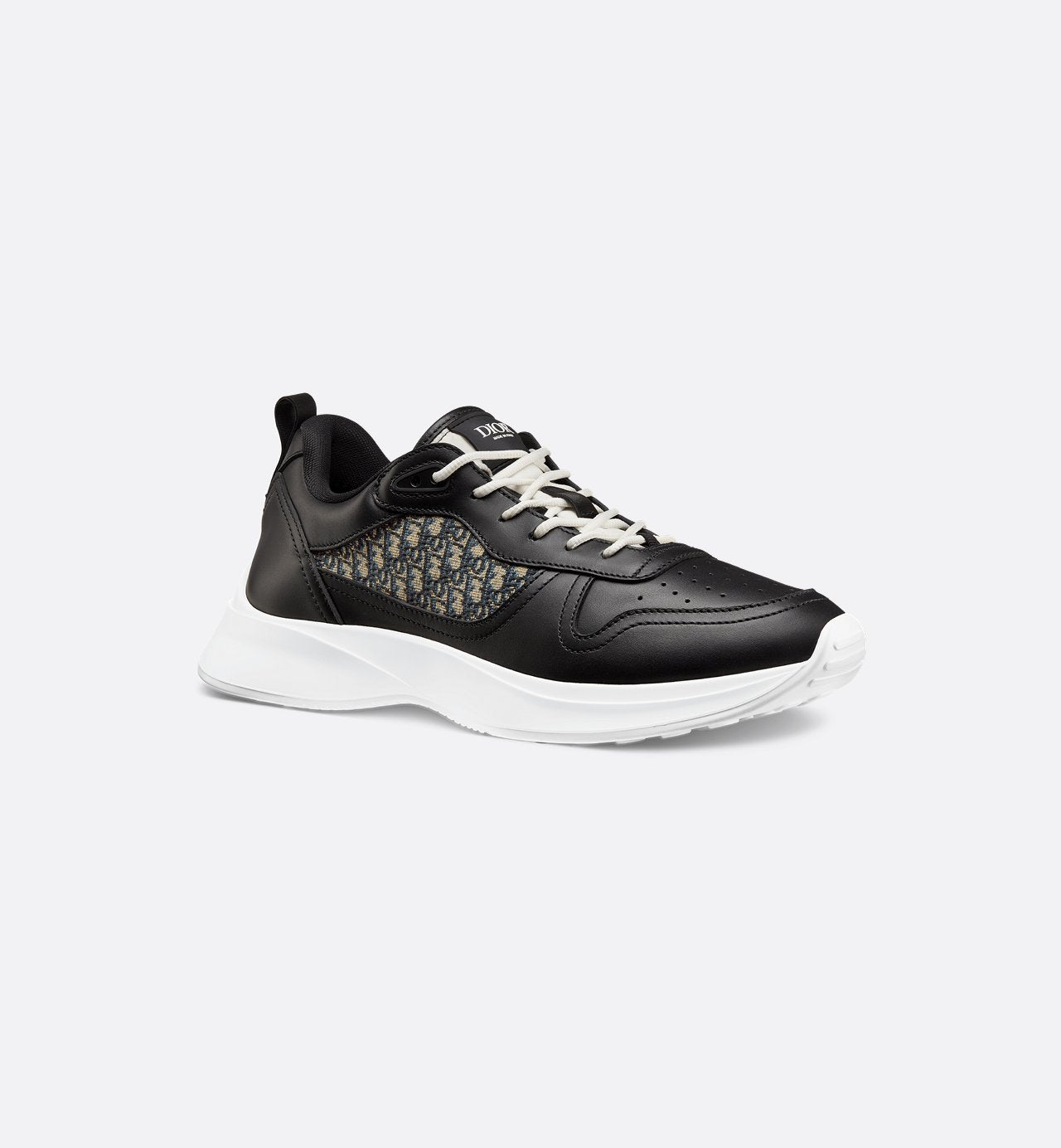 B25 Runner Sneaker Black Smooth Calfskin And Beige And Black Dior Oblique Jacquard