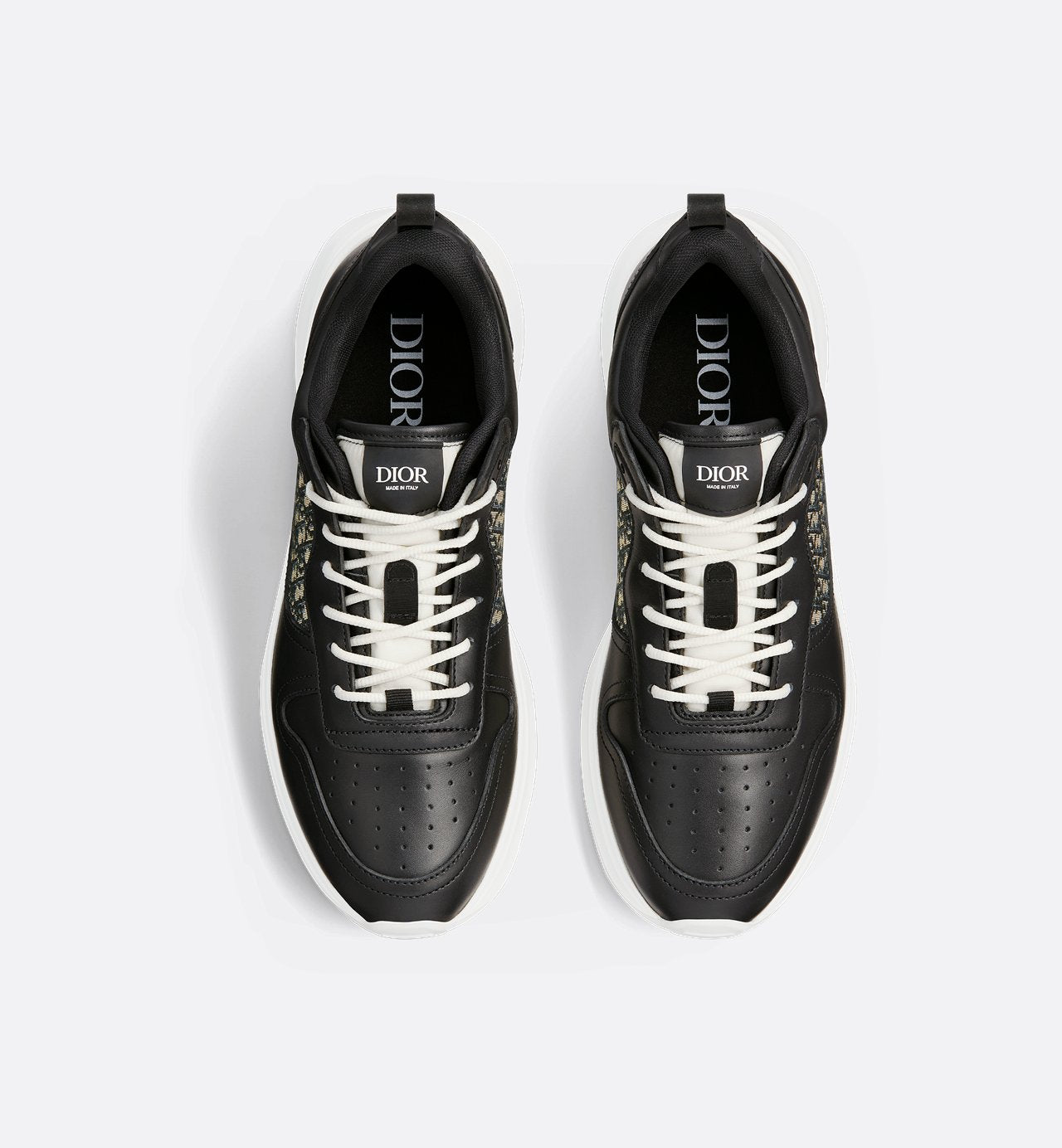 B25 Runner Sneaker Black Smooth Calfskin And Beige And Black Dior Oblique Jacquard