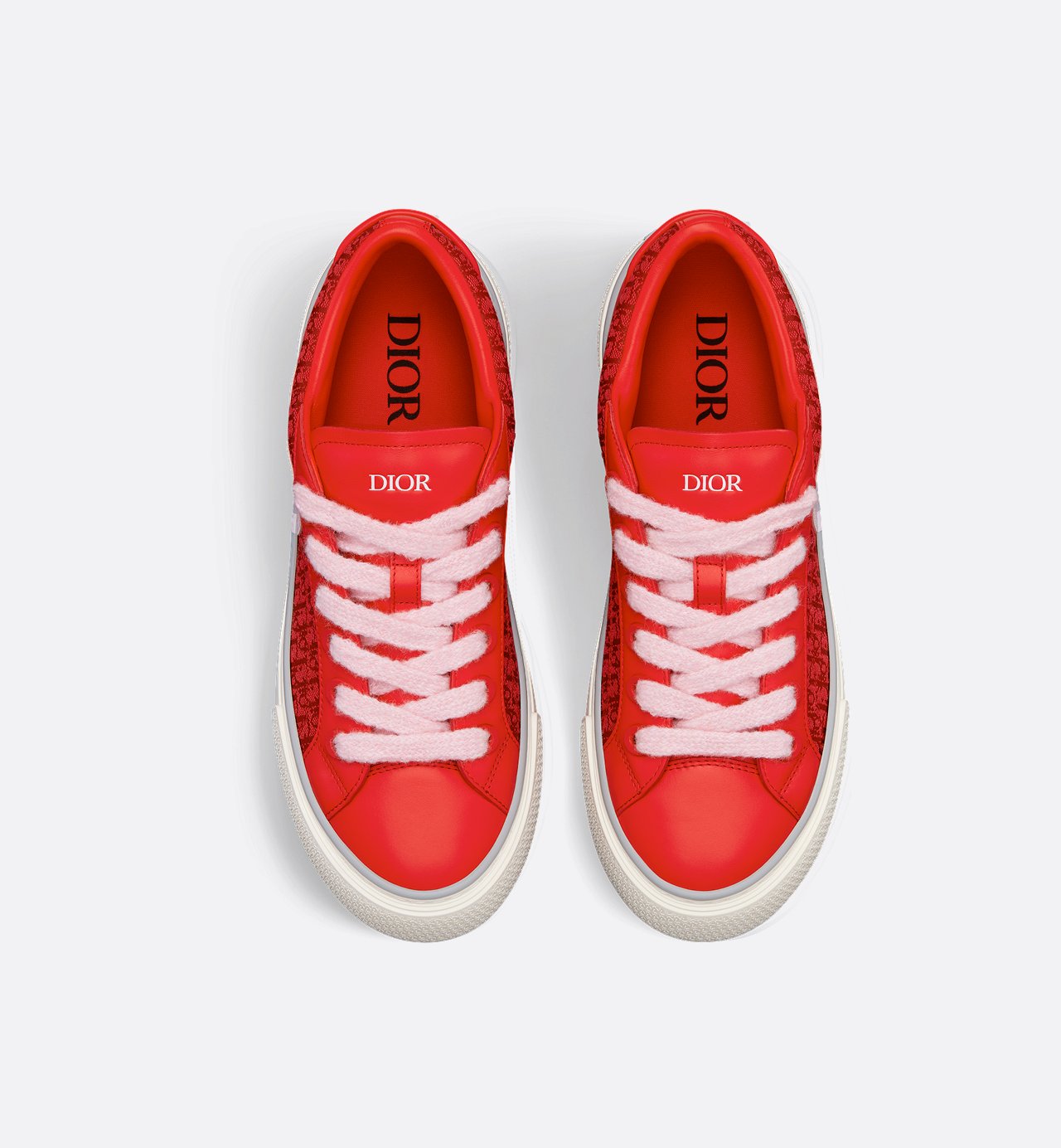 B33 Sneaker Red Smooth Calfskin And Red Dior Oblique Jacquard