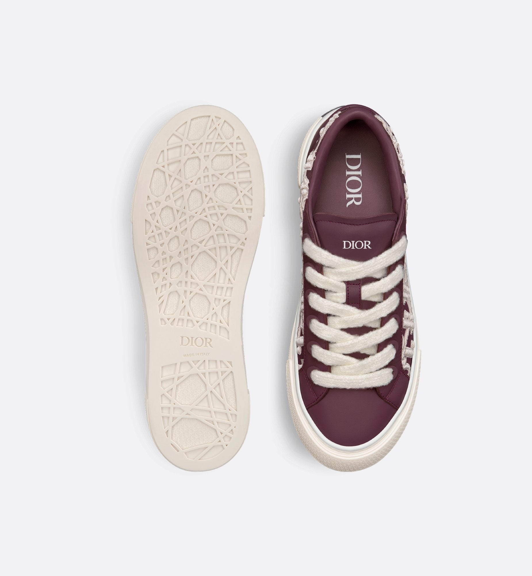 B33 Sneaker - Limited And Numbered Edition Burgundy Smooth Calfskin With Cream Dior Oblique Raised Embroidery