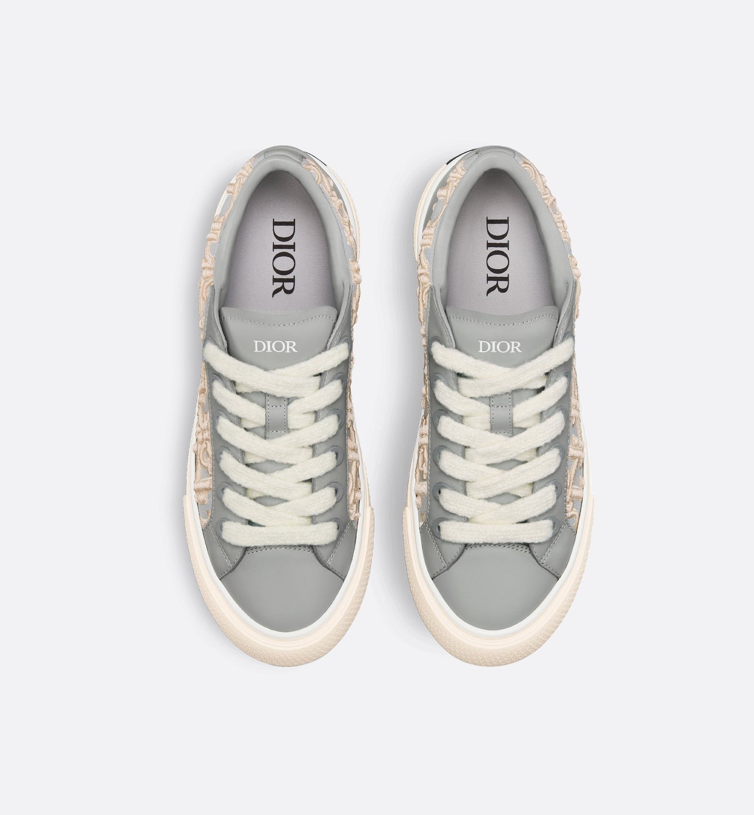 B33 Sneaker - Limited And Numbered Edition Gray Smooth Calfskin With Cream Dior Oblique Raised Embroidery