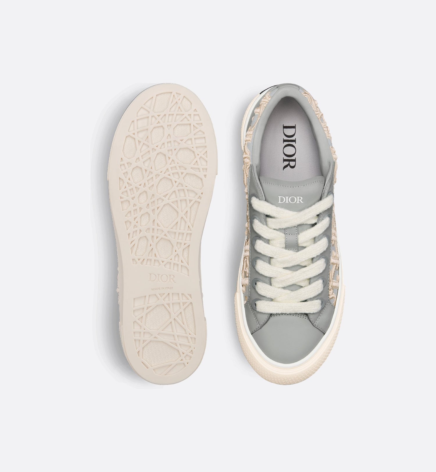 B33 Sneaker - Limited And Numbered Edition Gray Smooth Calfskin With Cream Dior Oblique Raised Embroidery