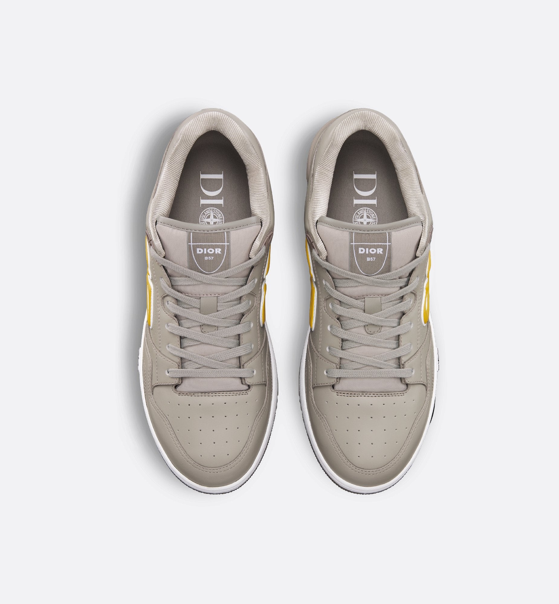 Dior And Stone Island B57 Low-Top Sneaker – Limited And Numbered Edition Gray And Yellow Smooth Calfskin