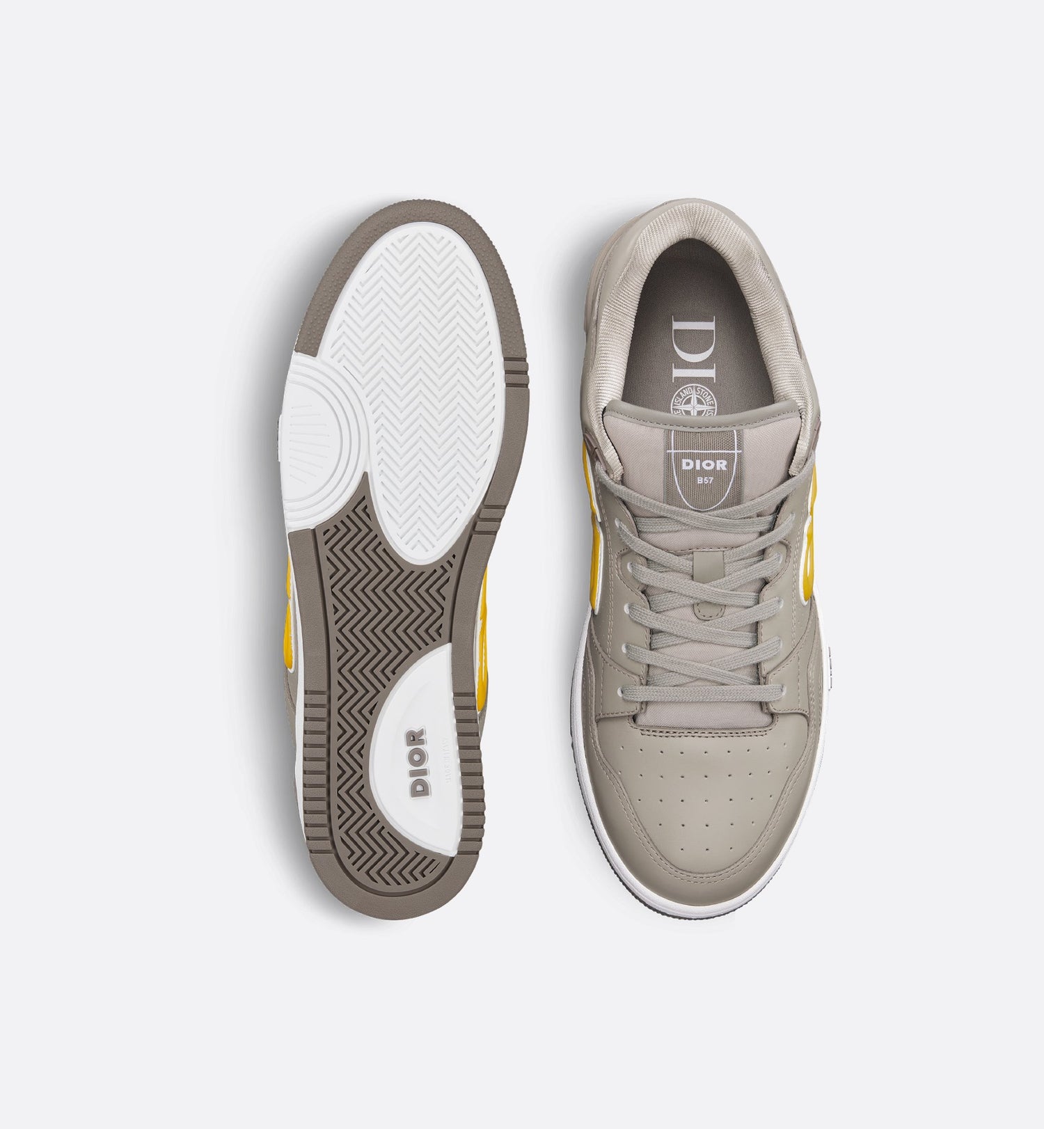 Dior And Stone Island B57 Low-Top Sneaker – Limited And Numbered Edition Gray And Yellow Smooth Calfskin