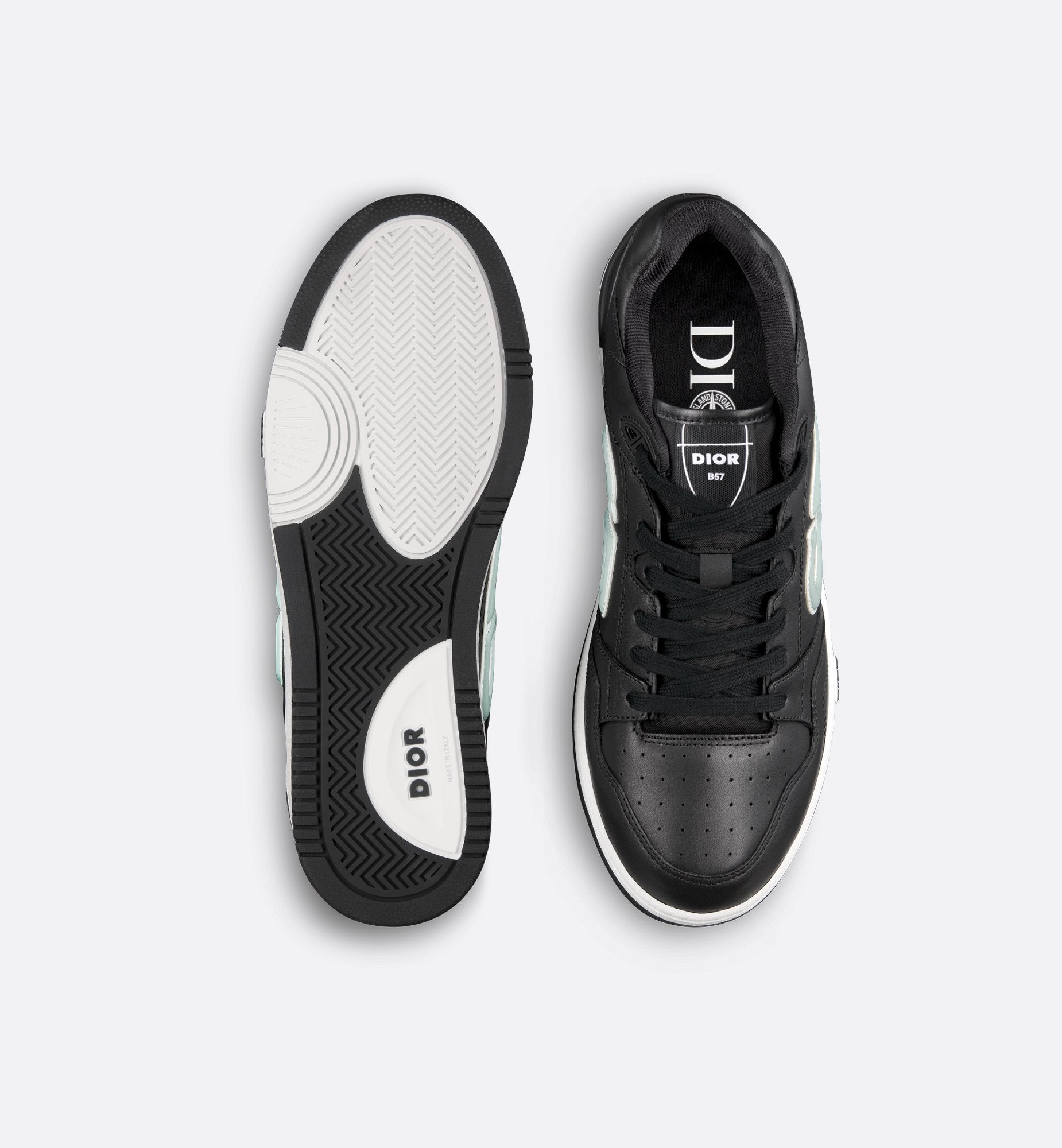 Dior And Stone Island B57 Low-Top Sneaker – Limited And Numbered Edition Black And Light Green Smooth Calfskin