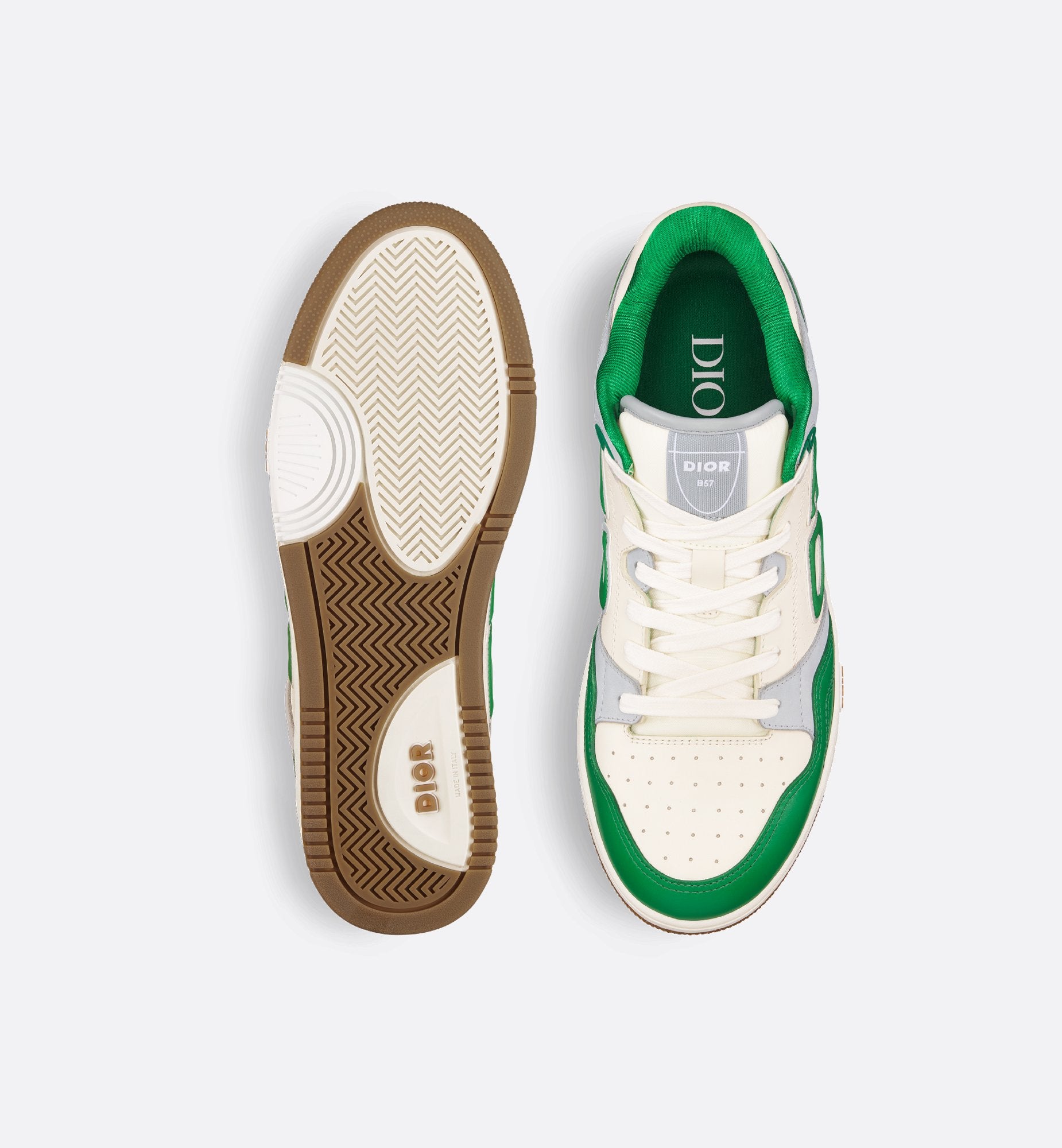 B57 Low-Top Sneaker Green And Cream Smooth Calfskin With Light Gray Suede