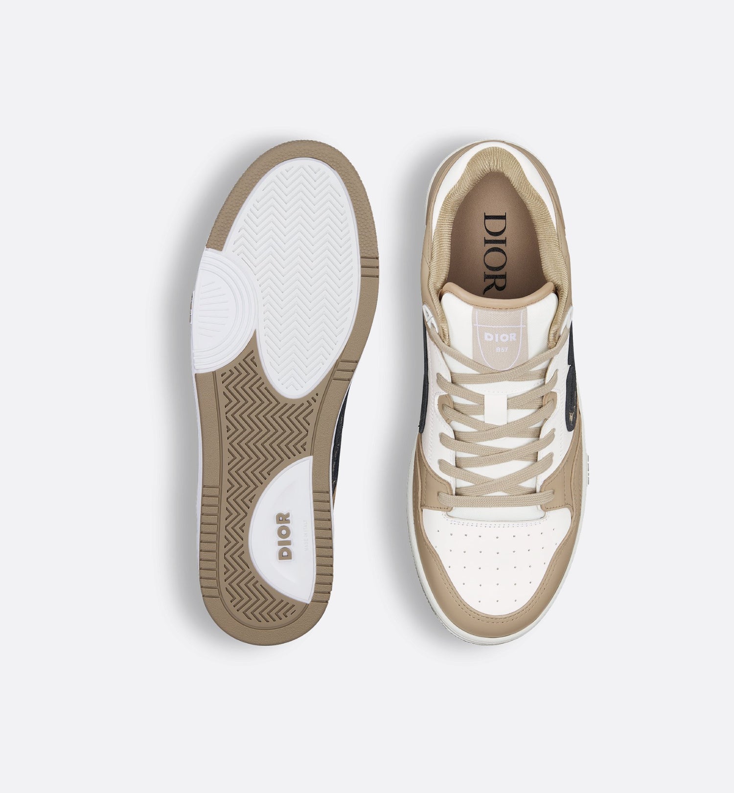 B57 Low-Top Sneaker Beige And White Smooth Calfskin With Beige And Black Dior Oblique Jacquard