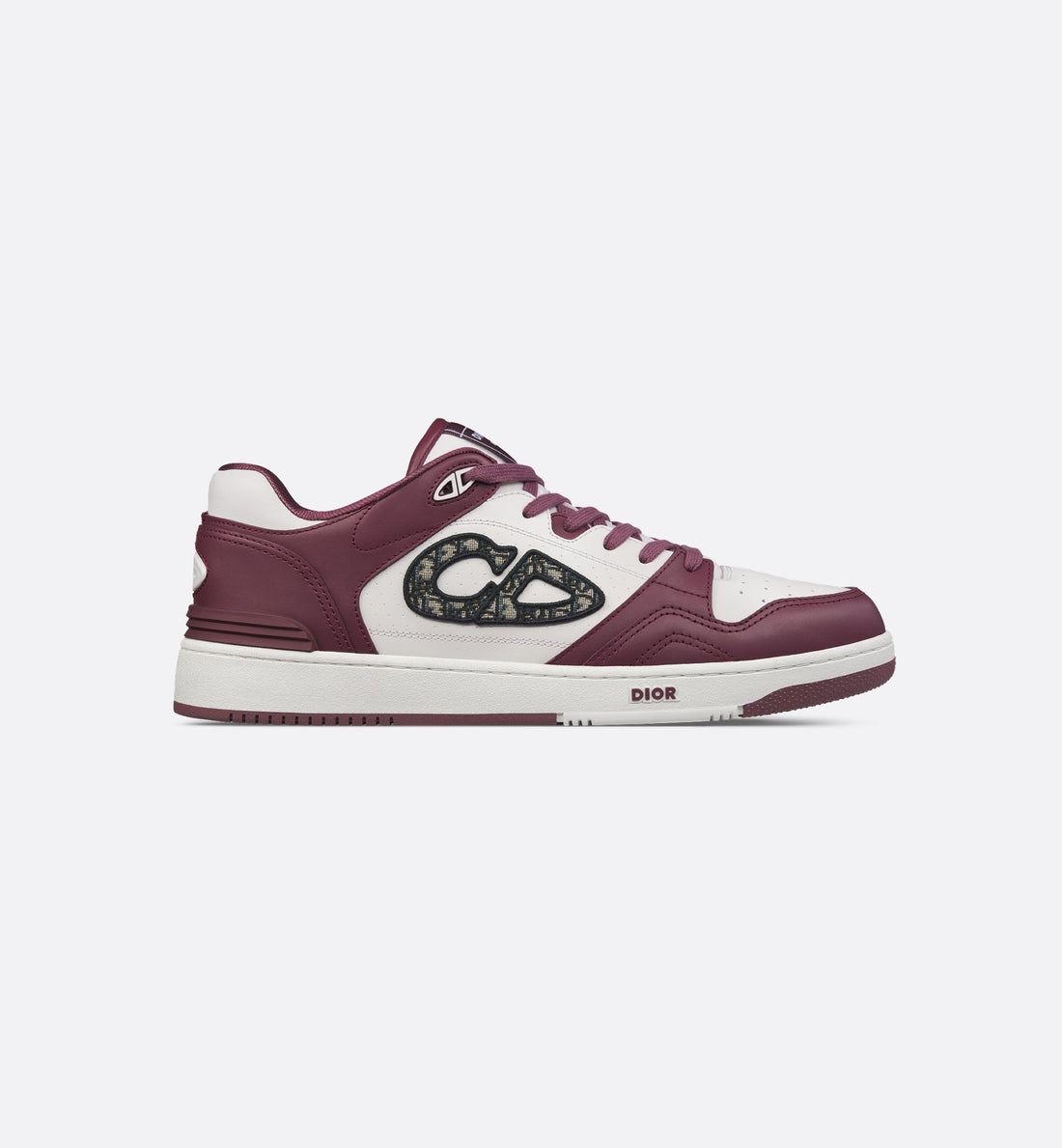 B57 Low Top Sneaker Burgundy And White Smooth Calfskin With Beige And Black Dior Oblique Jacquard