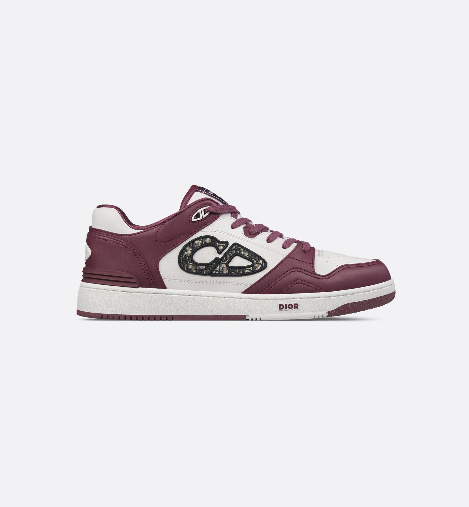 B57 Low-Top Sneaker Burgundy And White Smooth Calfskin With Beige And Black Dior Oblique Jacquard