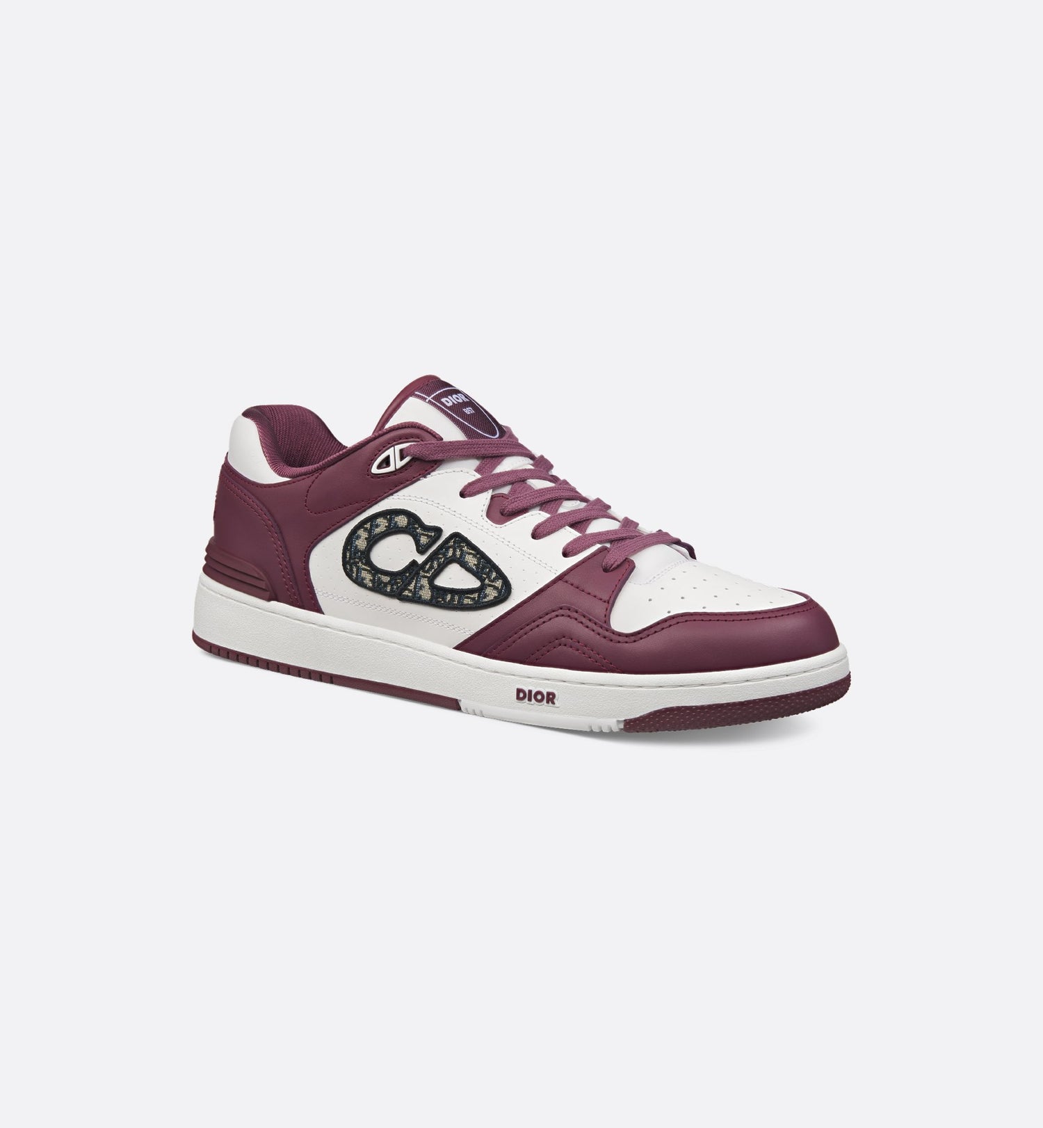 B57 Low-Top Sneaker Burgundy And White Smooth Calfskin With Beige And Black Dior Oblique Jacquard