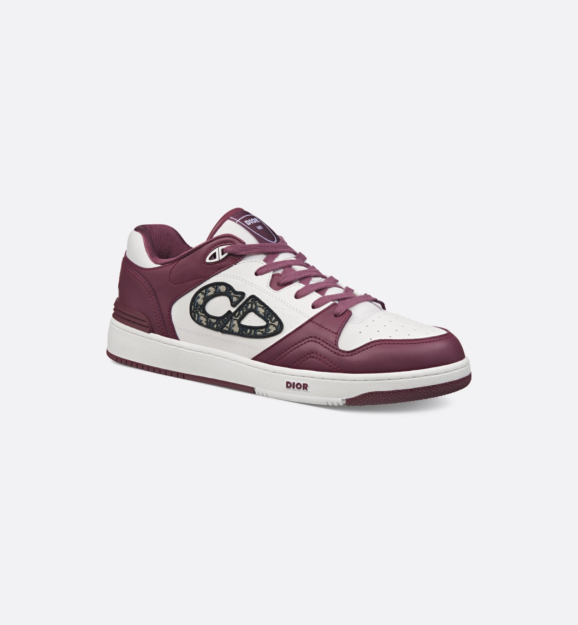 B57 Low-Top Sneaker Burgundy And White Smooth Calfskin With Beige And Black Dior Oblique Jacquard