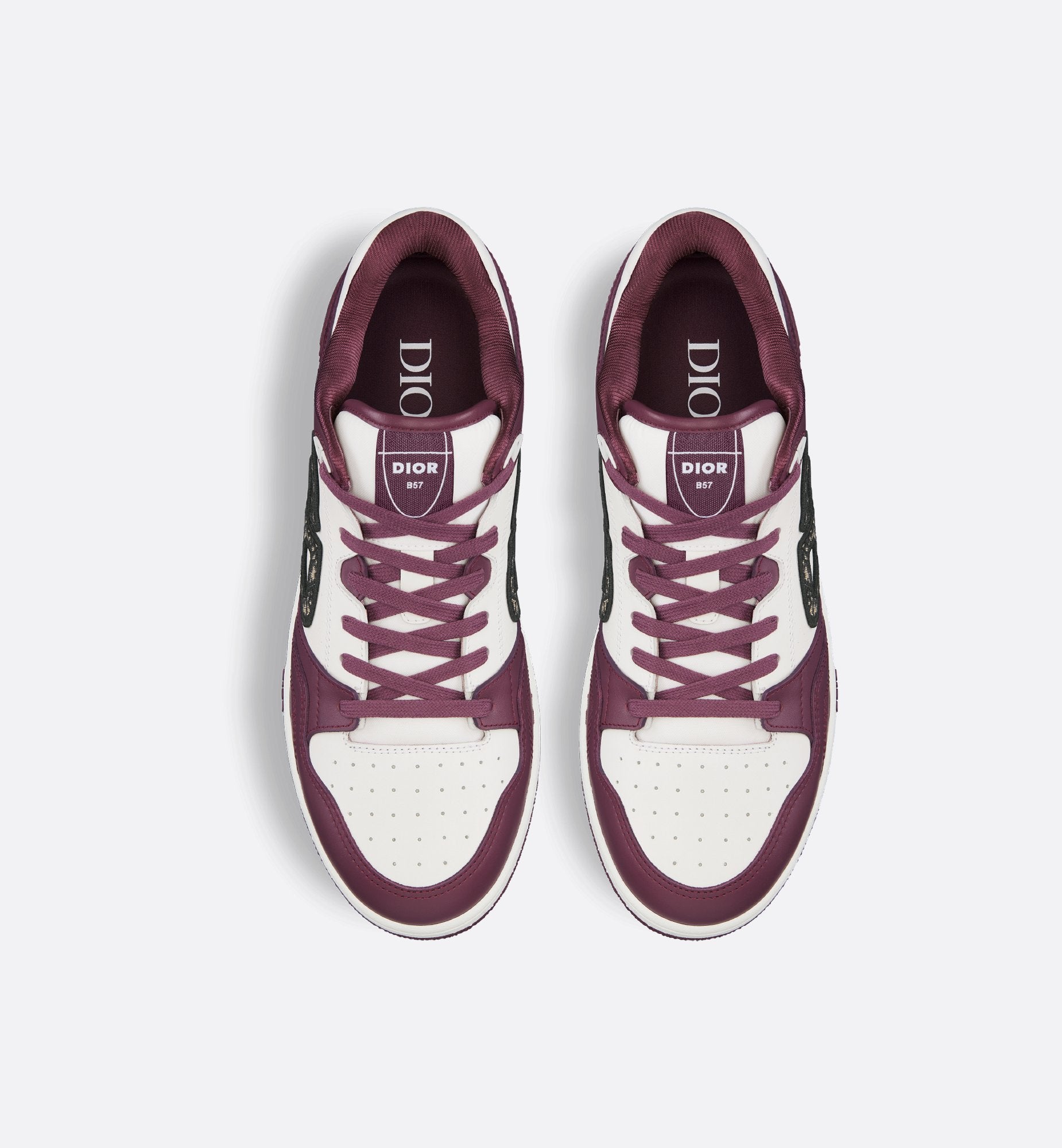 B57 Low-Top Sneaker Burgundy And White Smooth Calfskin With Beige And Black Dior Oblique Jacquard