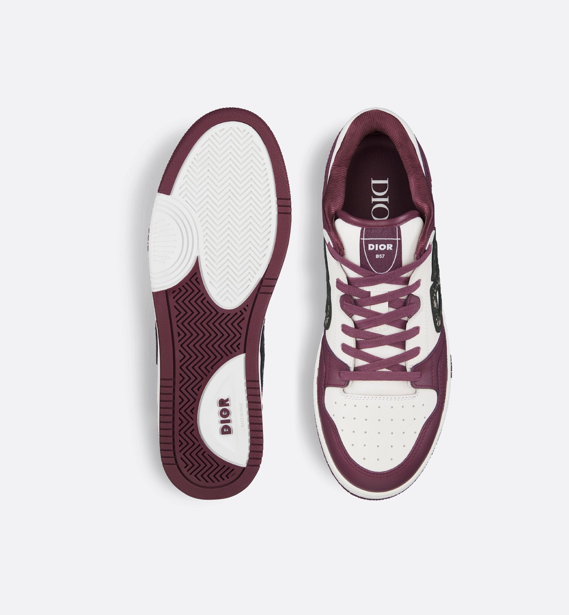 B57 Low-Top Sneaker Burgundy And White Smooth Calfskin With Beige And Black Dior Oblique Jacquard