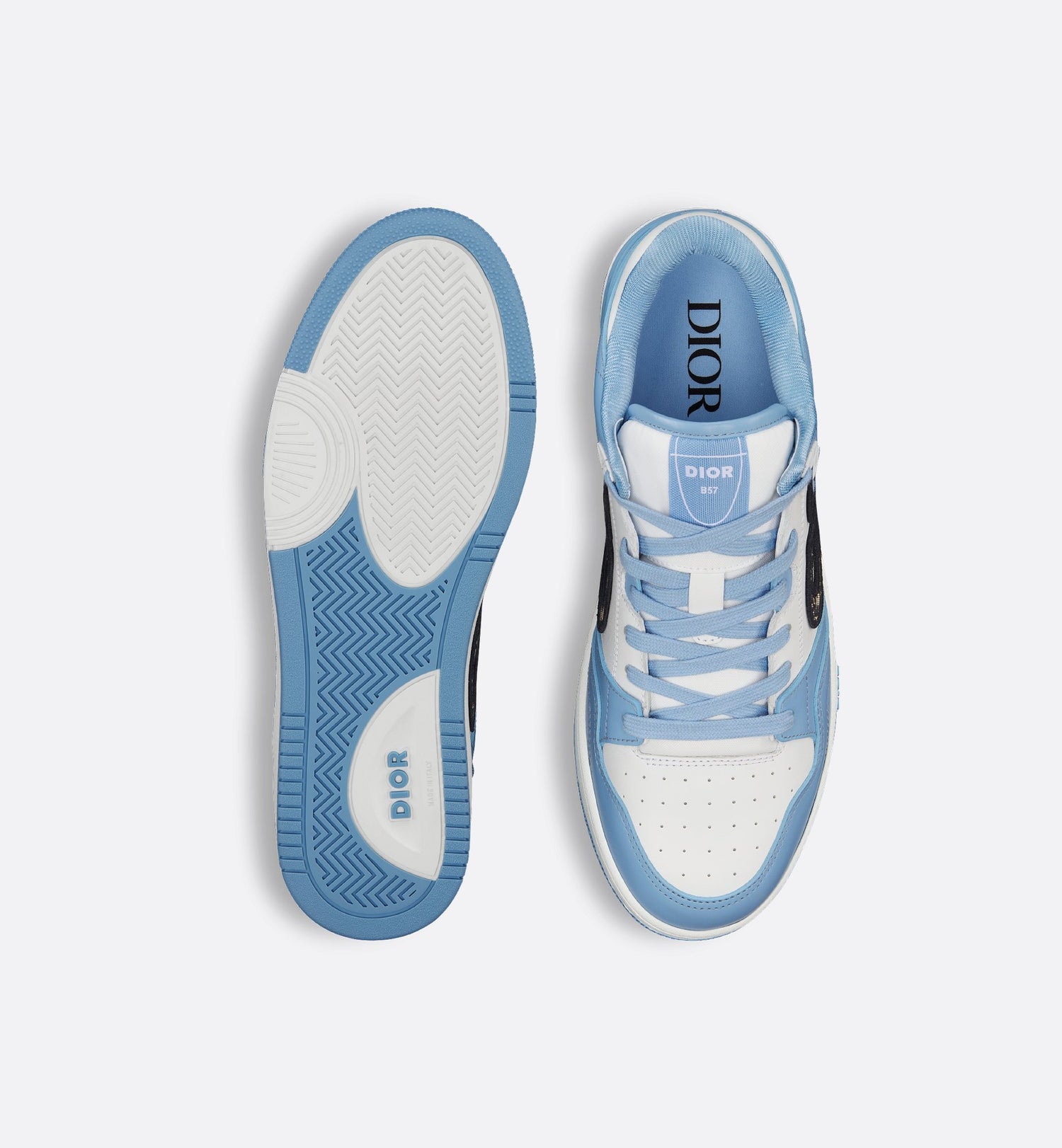 B57 Low-Top Sneaker Light Blue And White Smooth Calfskin With Beige And Black Dior Oblique Jacquard