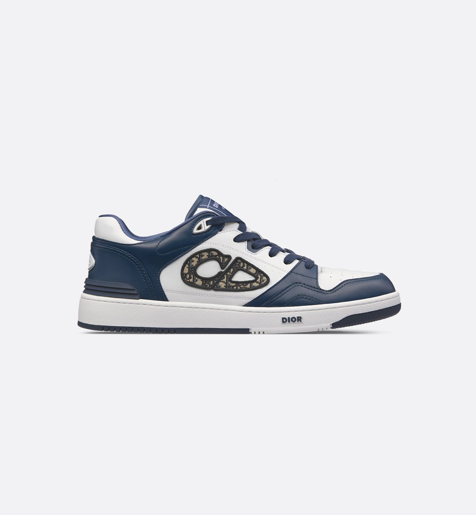 B57 Low-Top Sneaker Navy Blue And White Smooth Calfskin With Beige And Black Dior Oblique Jacquard