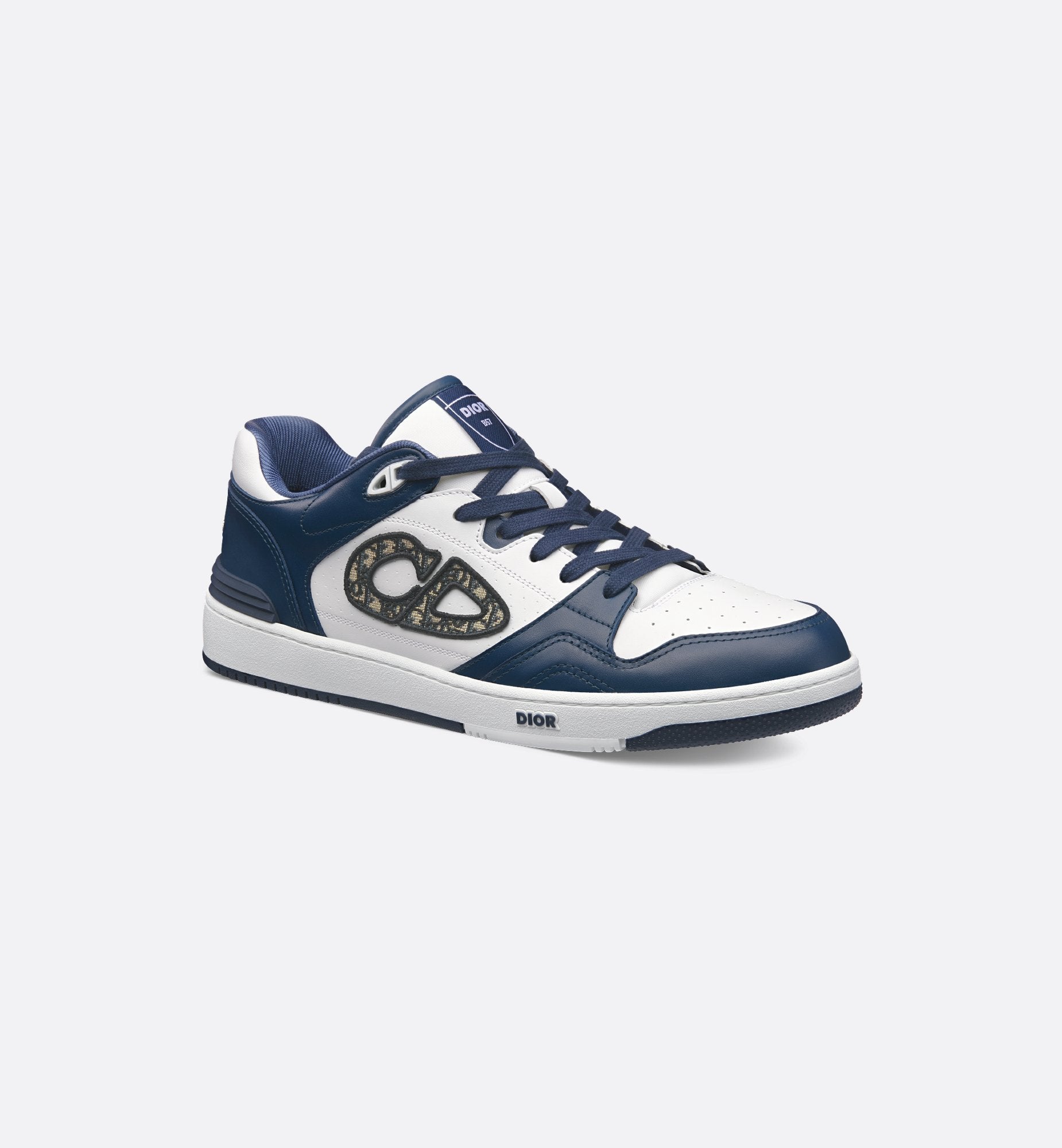 B57 Low-Top Sneaker Navy Blue And White Smooth Calfskin With Beige And Black Dior Oblique Jacquard