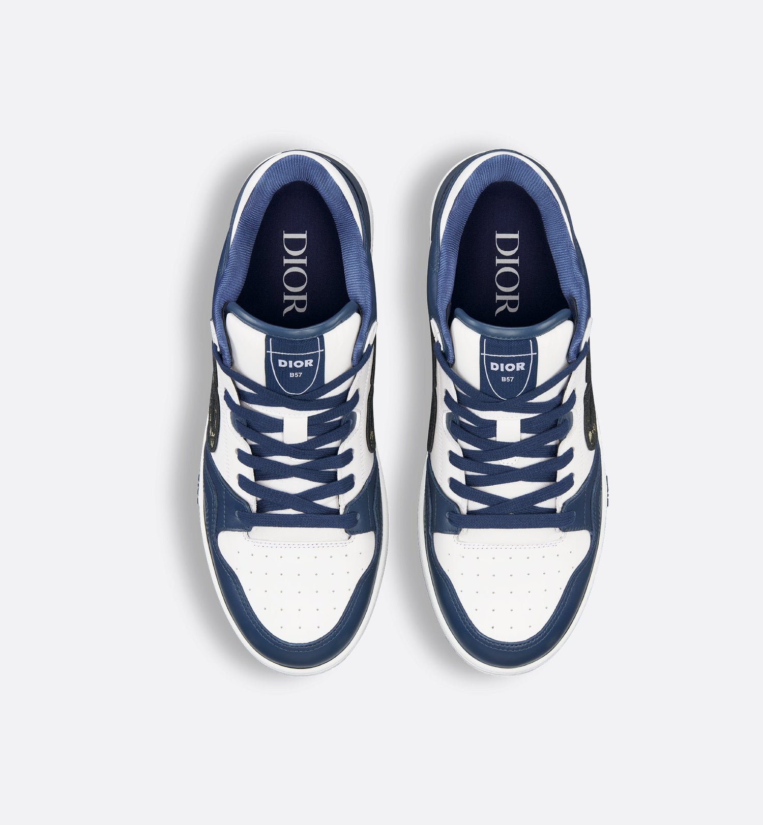 B57 Low-Top Sneaker Navy Blue And White Smooth Calfskin With Beige And Black Dior Oblique Jacquard