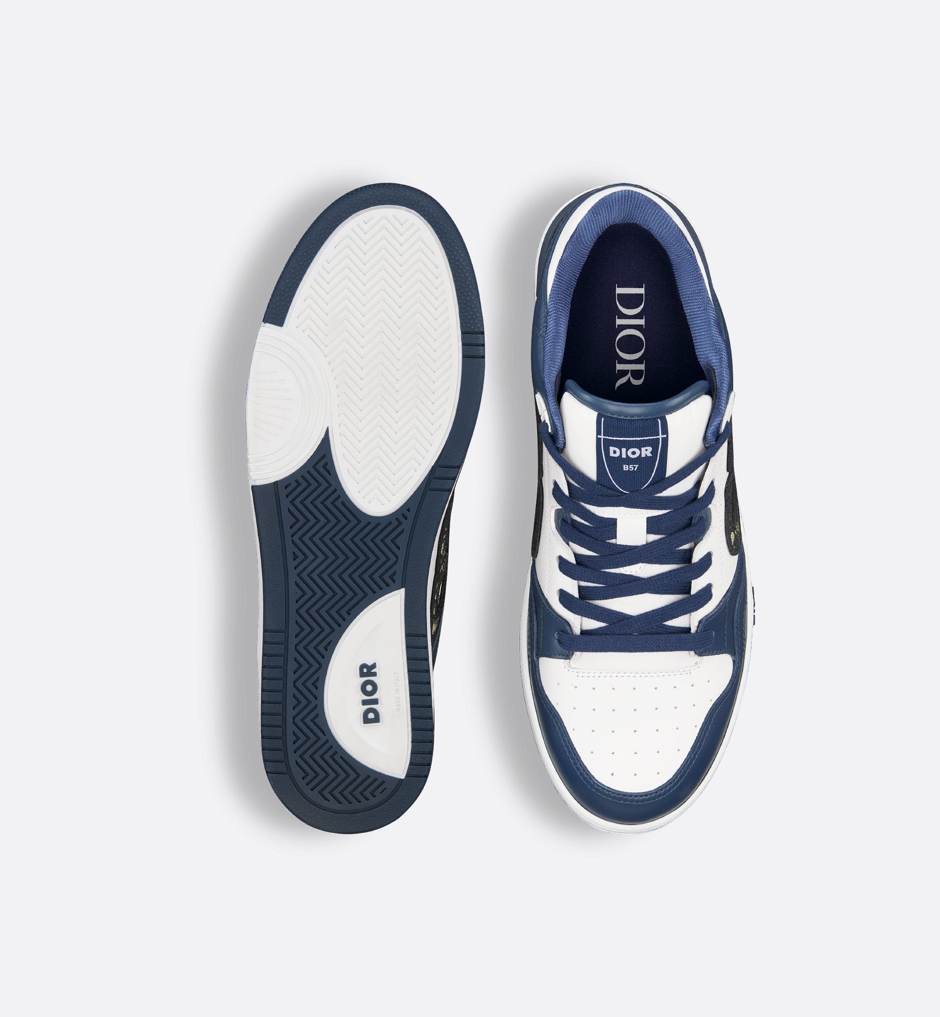 B57 Low-Top Sneaker Navy Blue And White Smooth Calfskin With Beige And Black Dior Oblique Jacquard