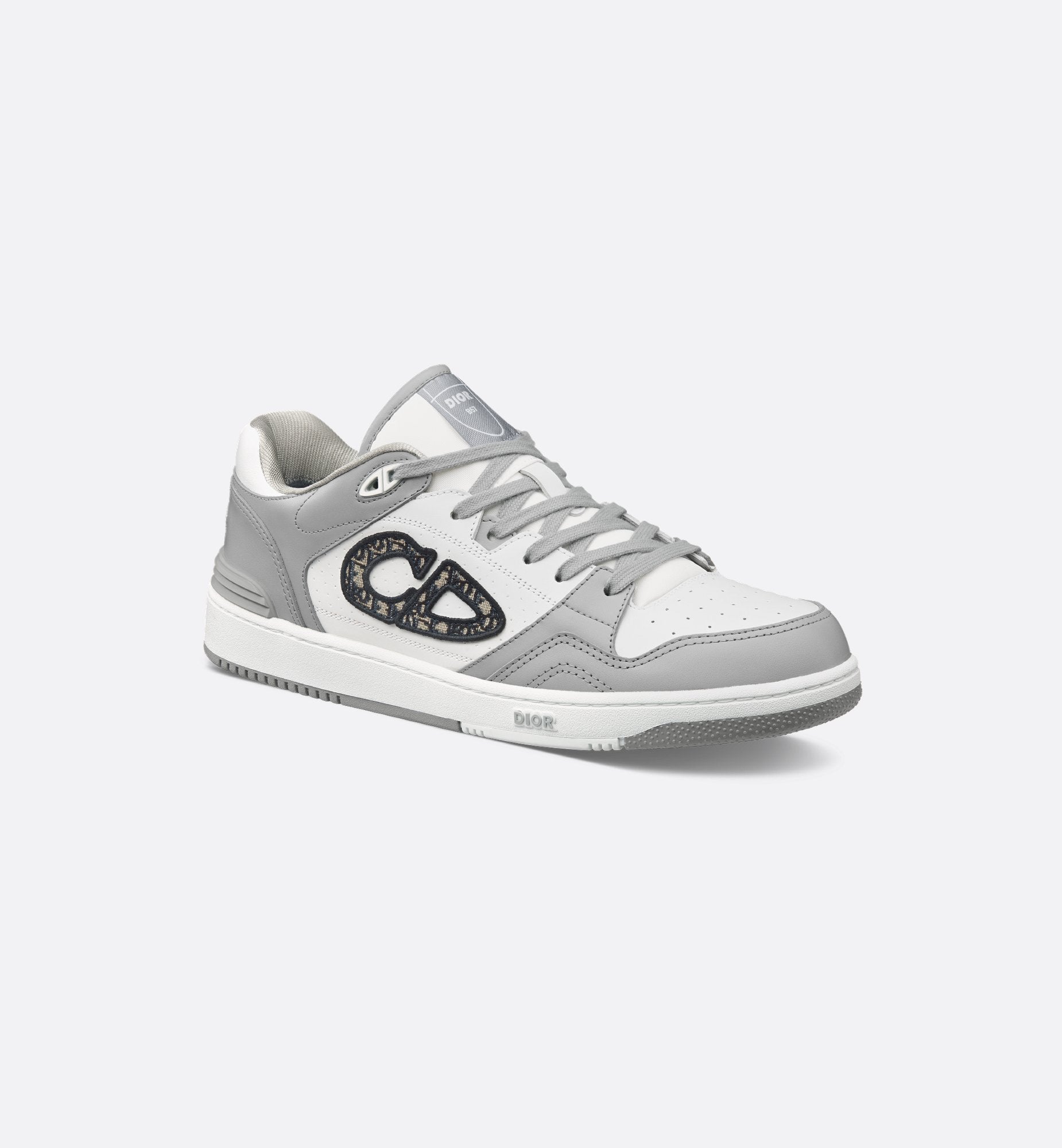 B57 Low-Top Sneaker Dior Gray And White Smooth Calfskin With Beige And Black Dior Oblique Jacquard