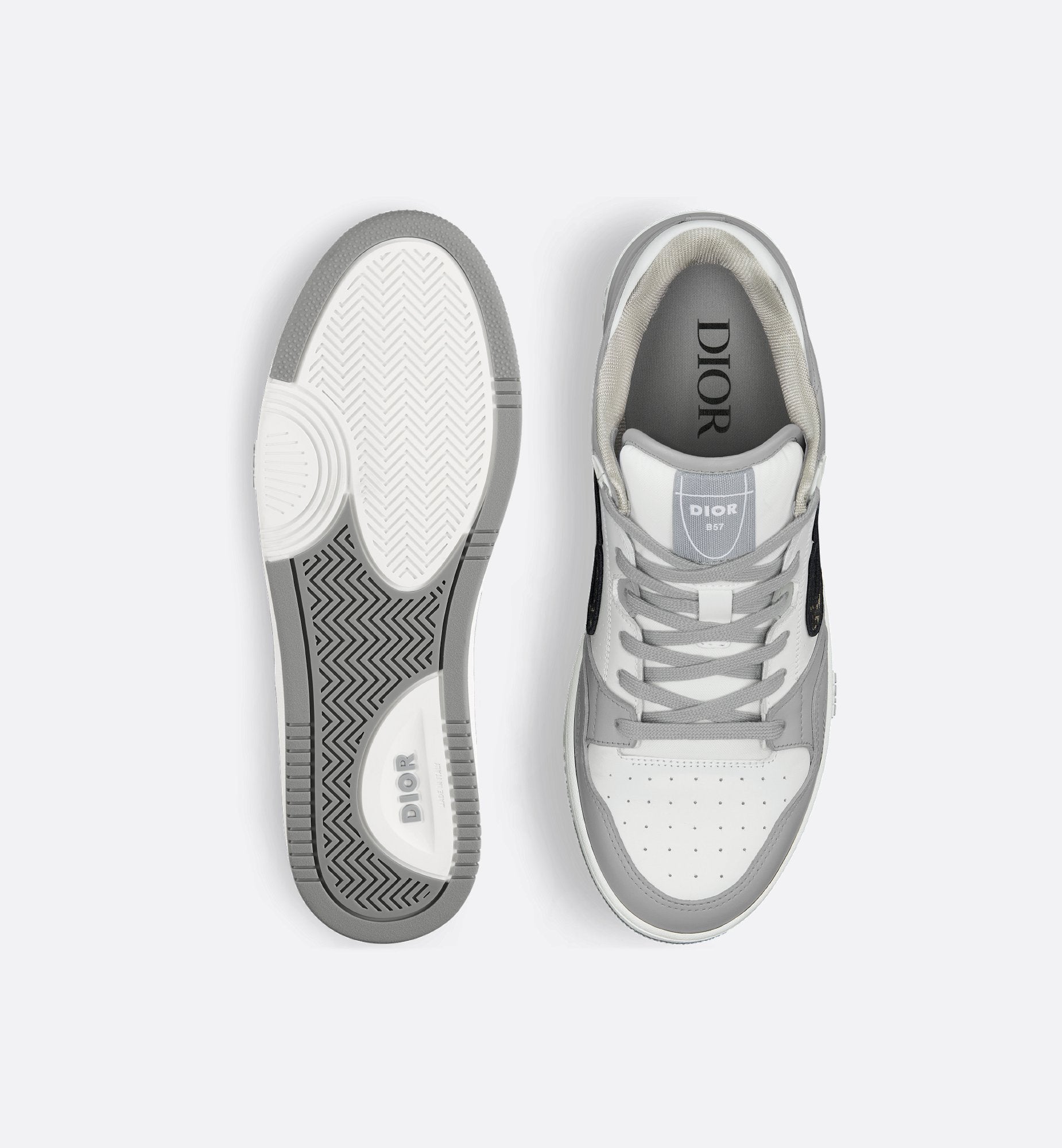 B57 Low-Top Sneaker Dior Gray And White Smooth Calfskin With Beige And Black Dior Oblique Jacquard