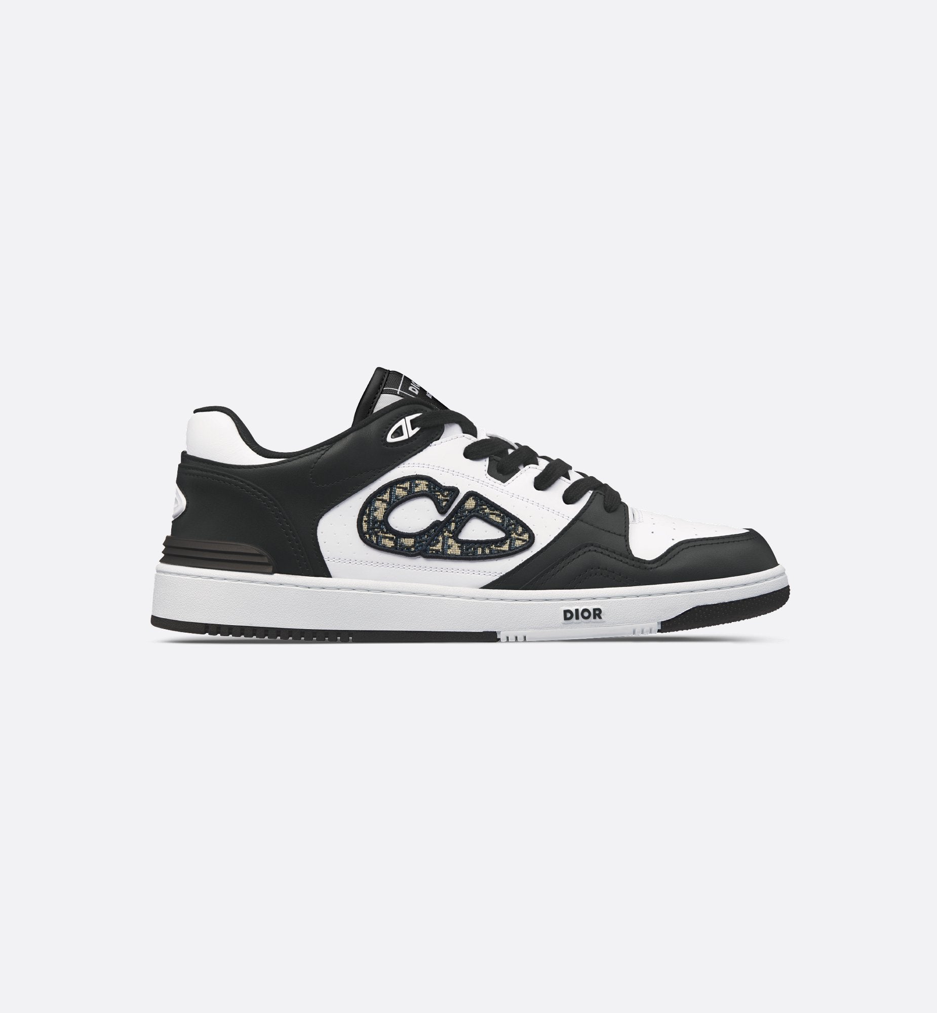 B57 Low-Top Sneaker Black And White Smooth Calfskin With Beige And Black Dior Oblique Jacquard