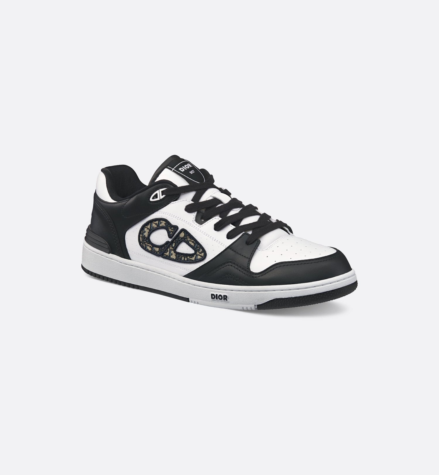 B57 Low-Top Sneaker Black And White Smooth Calfskin With Beige And Black Dior Oblique Jacquard