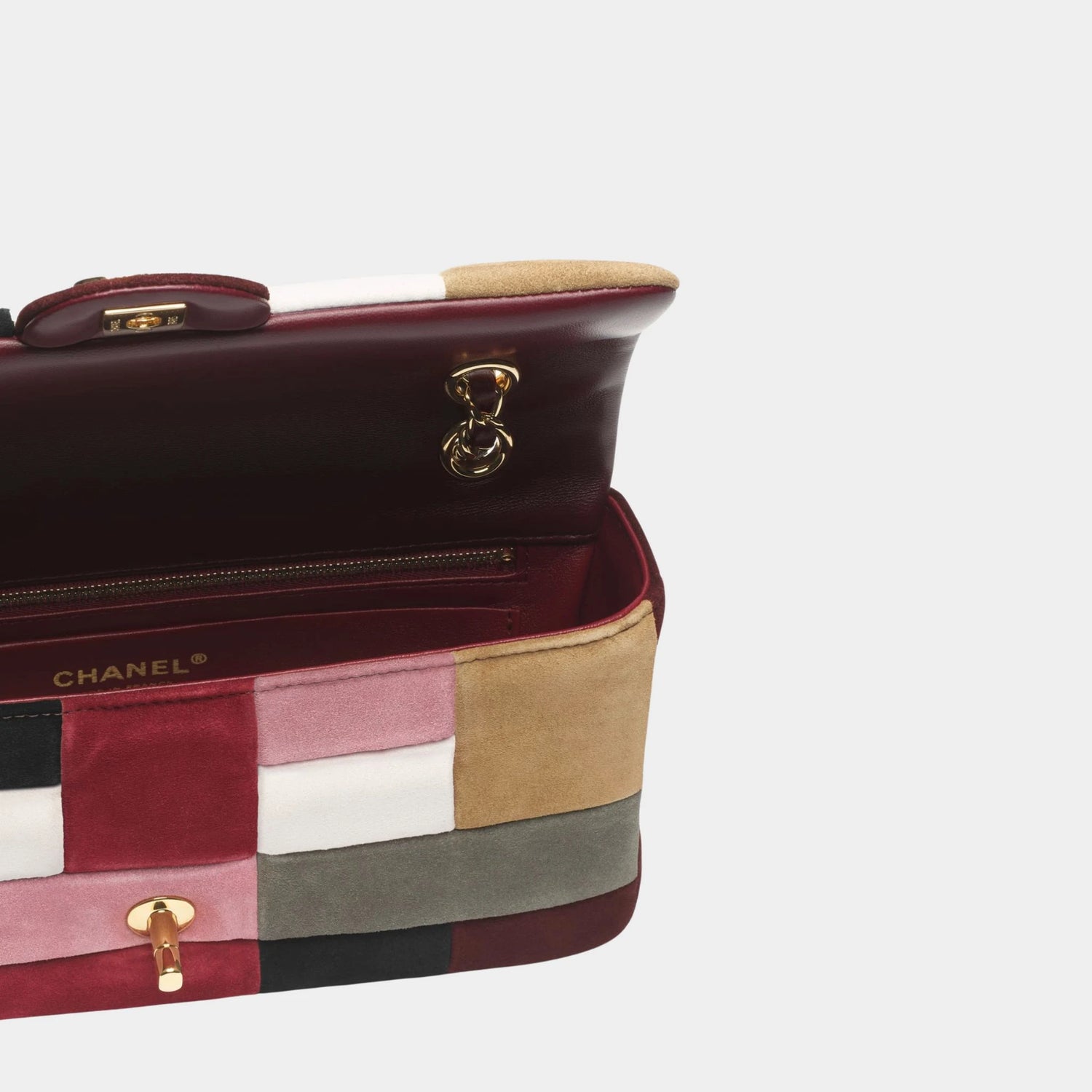 Flap Bag Suede Calfskin Patchwork &amp; Gold-Tone Metal