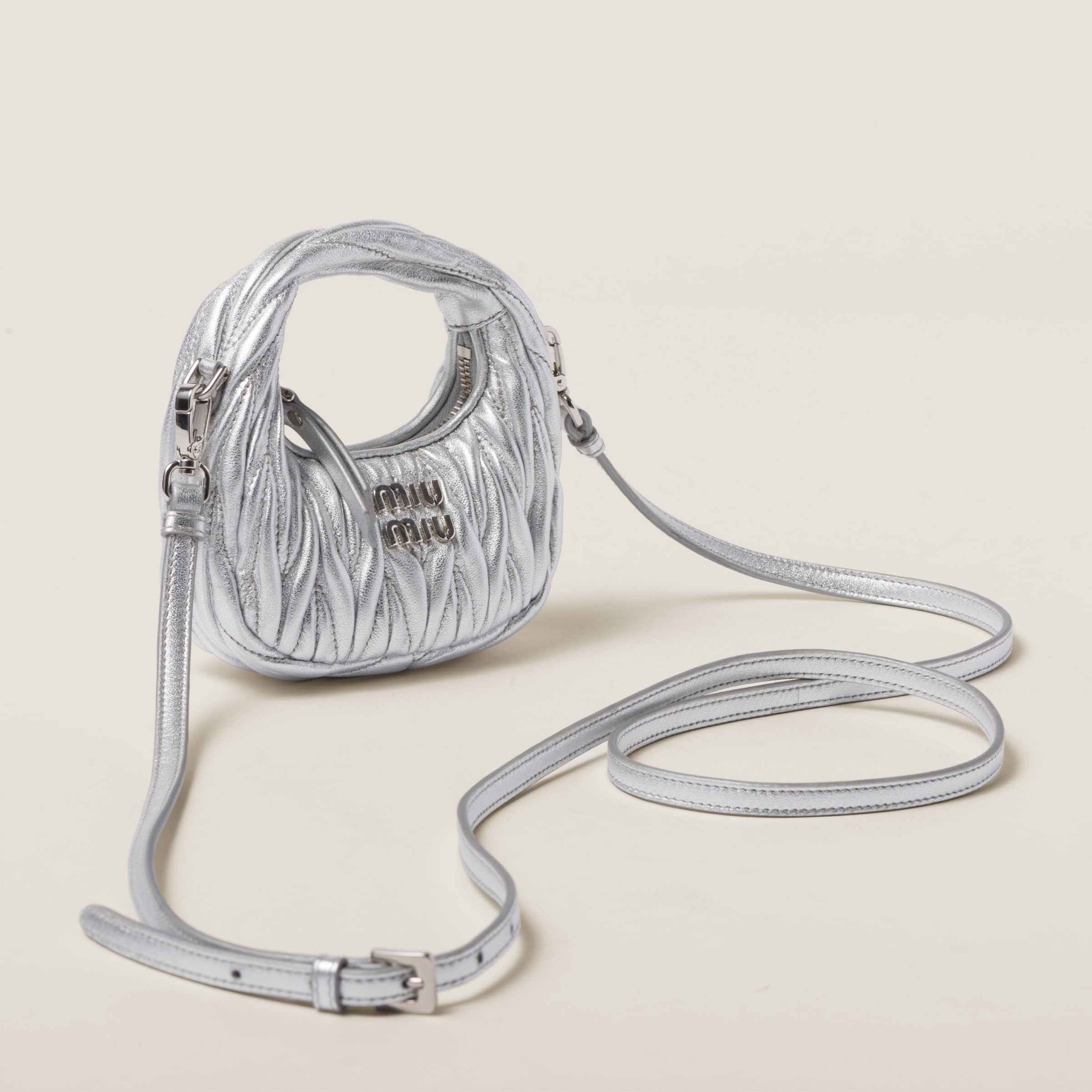 Wander matelassé nappa leather micro hobo bag